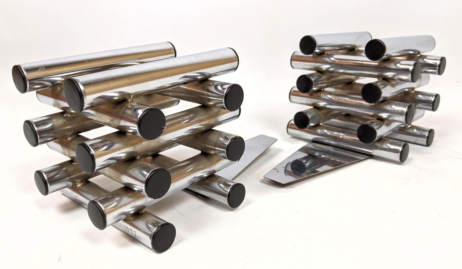 Pair C. JERE 1977 Chrome Stacked Rod Bookends. (1 of 12)