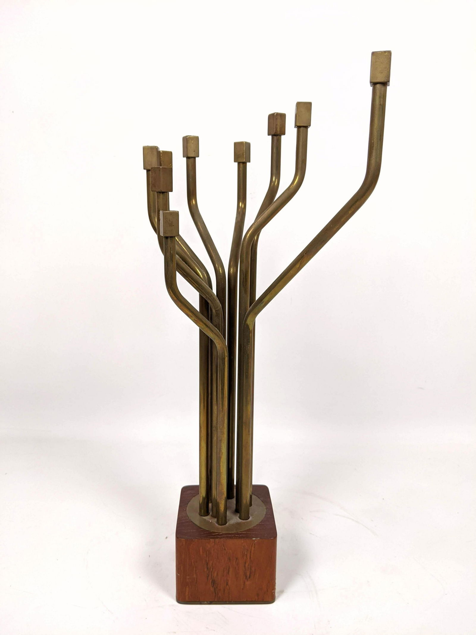 Modernist Brass and Wood Menorah. Artist Signed and dat (1 of 9)