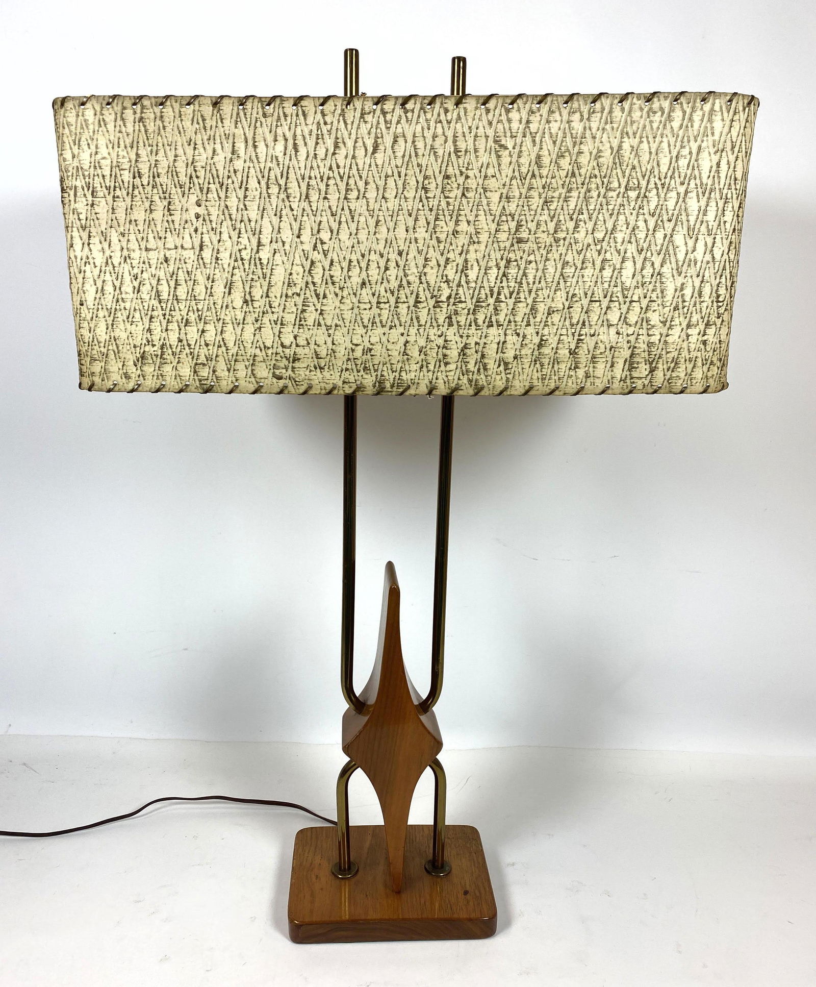 50s Modern Brass and wood Table Lamp.  Original Shade. (1 of 10)