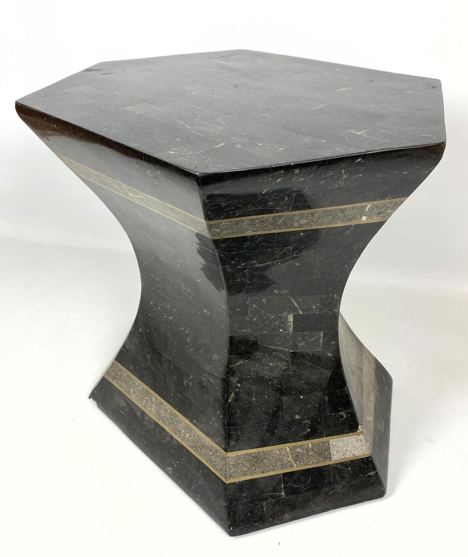 Maitland Smith Style Stone Laminate Side Table. Brass B (1 of 10)