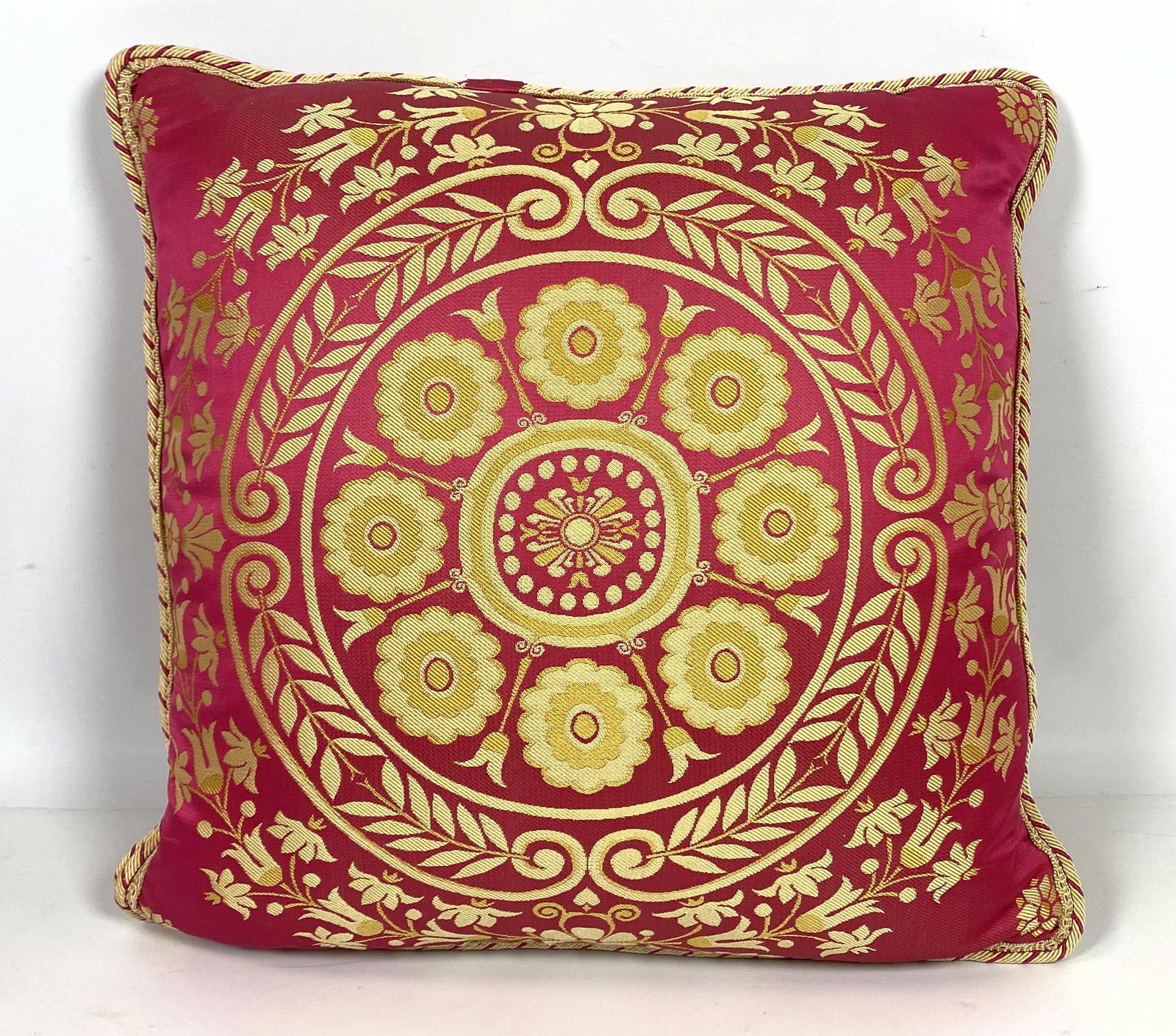 GIANNI VERSACE Square Pillow. Red and Gold. Unmarked. (1 of 7)