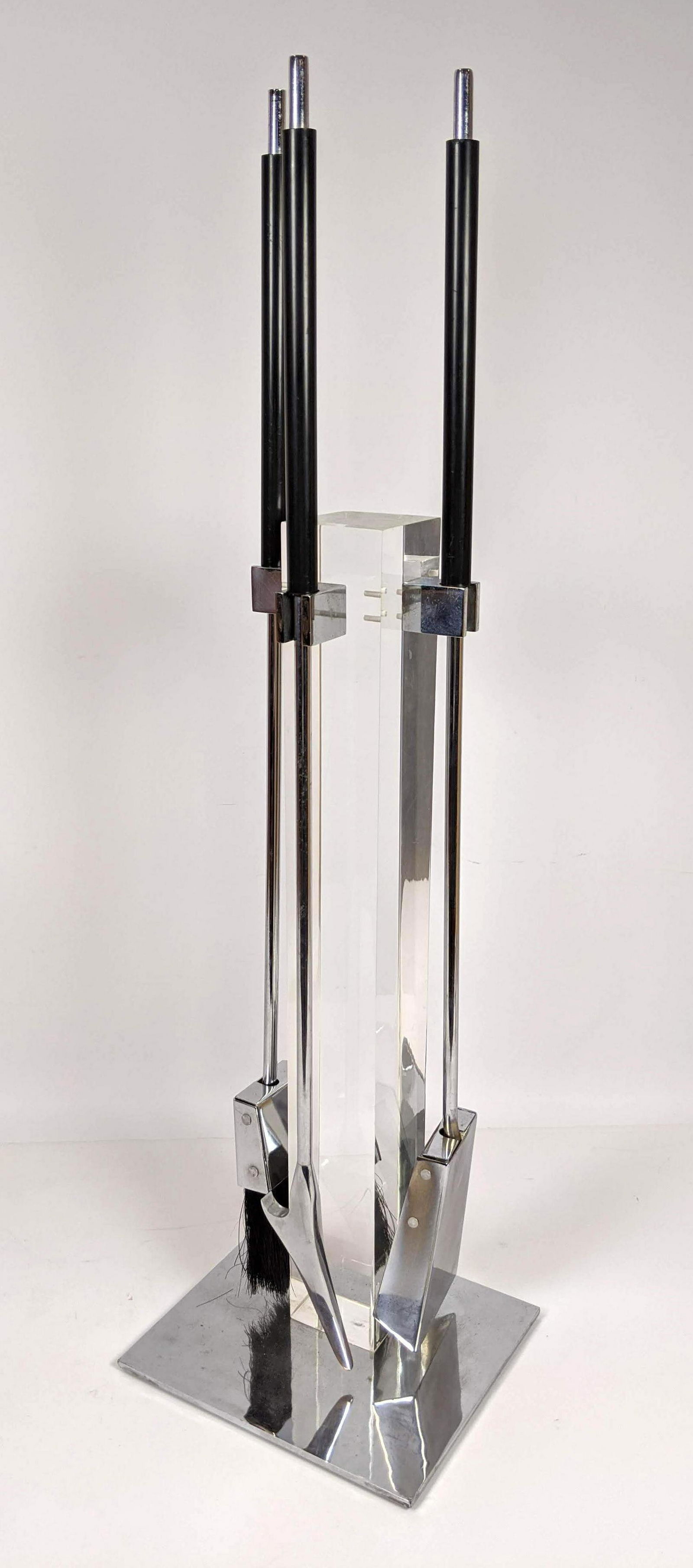 Alessandro Albrizzi Chrome Lucite Fireplace Tools Set w (1 of 9)