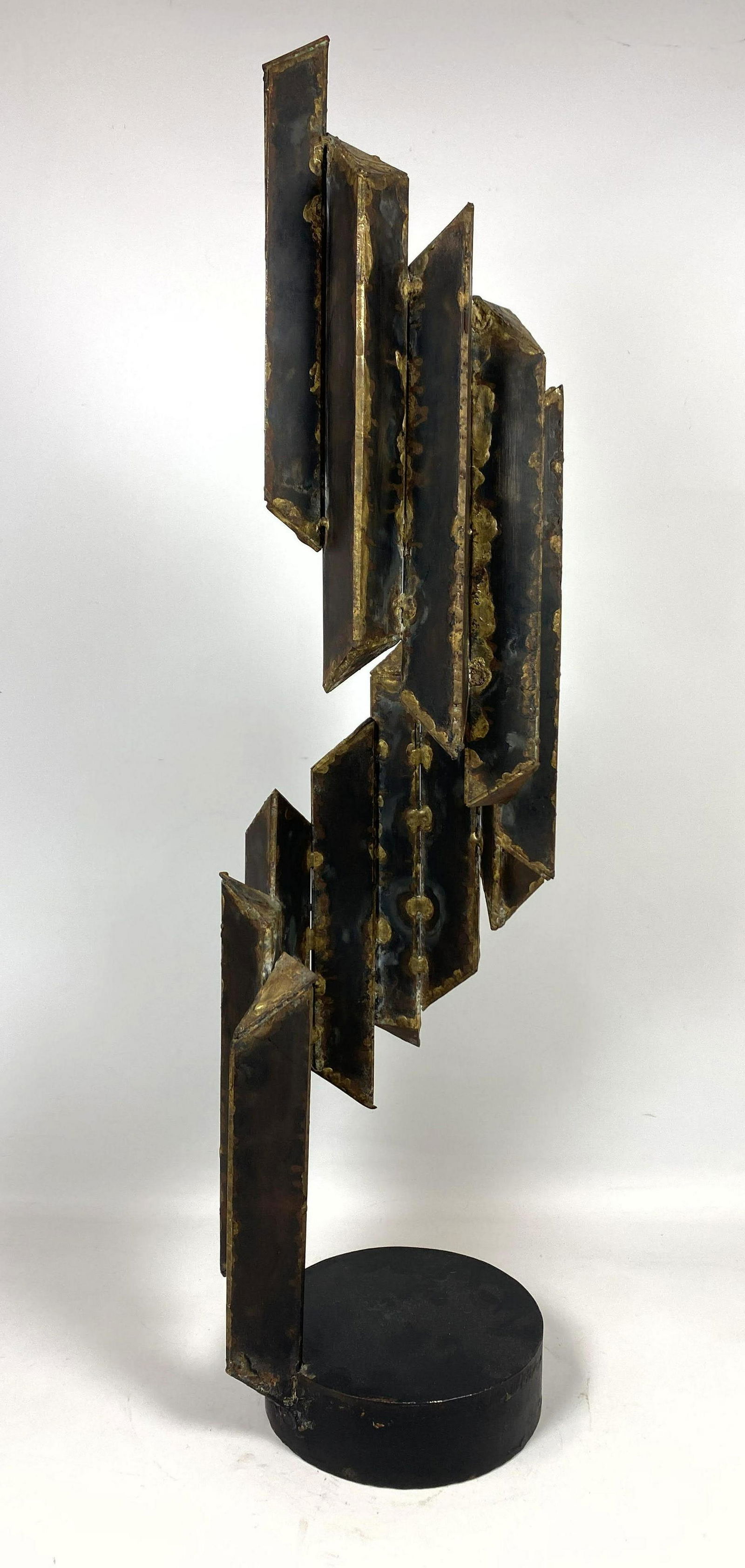 Brutalist Welded Steel Table Sculpture. Stacked Triangl (1 of 13)