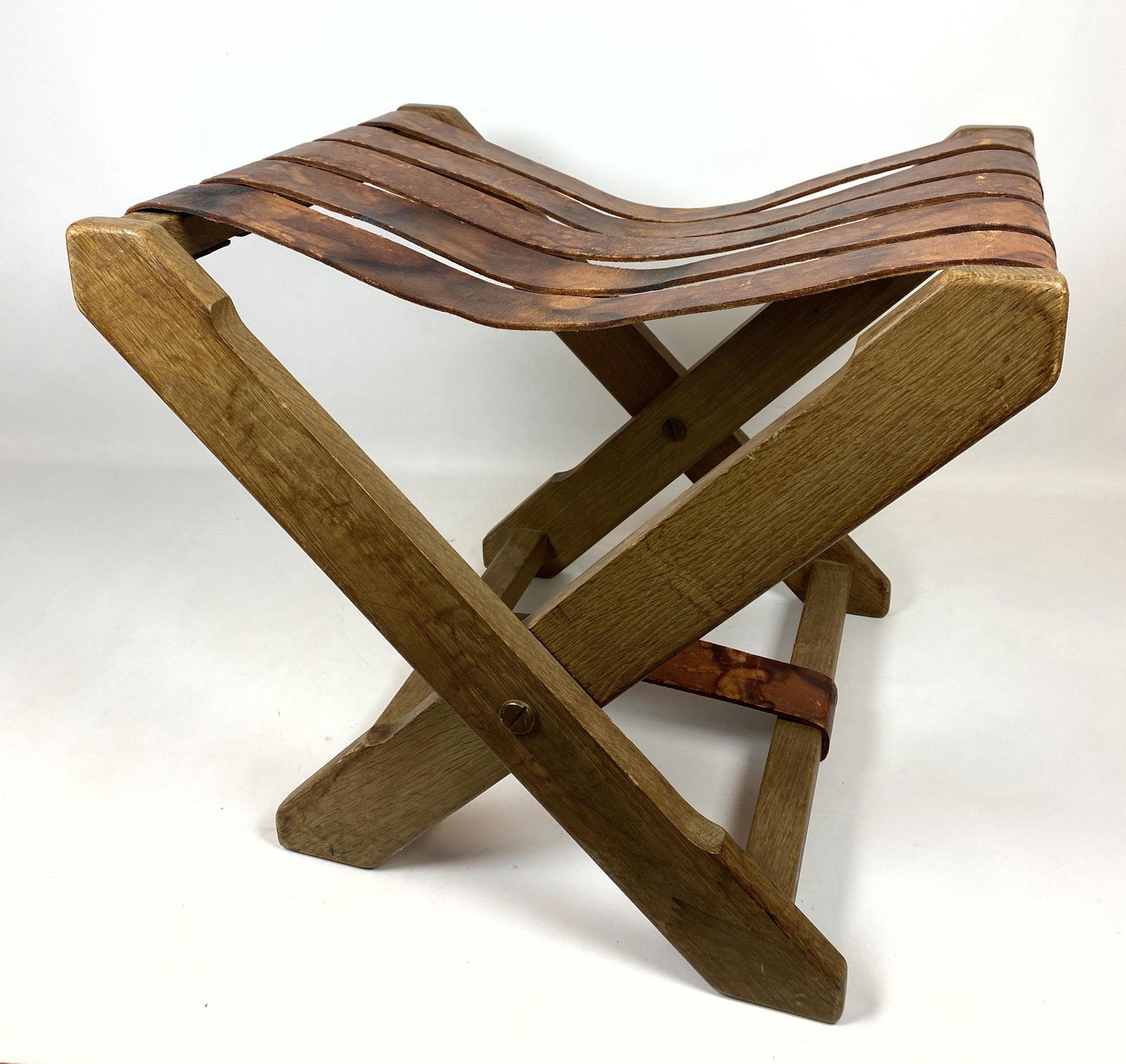 French Oak and Leather Folding Stool. (1 of 13)
