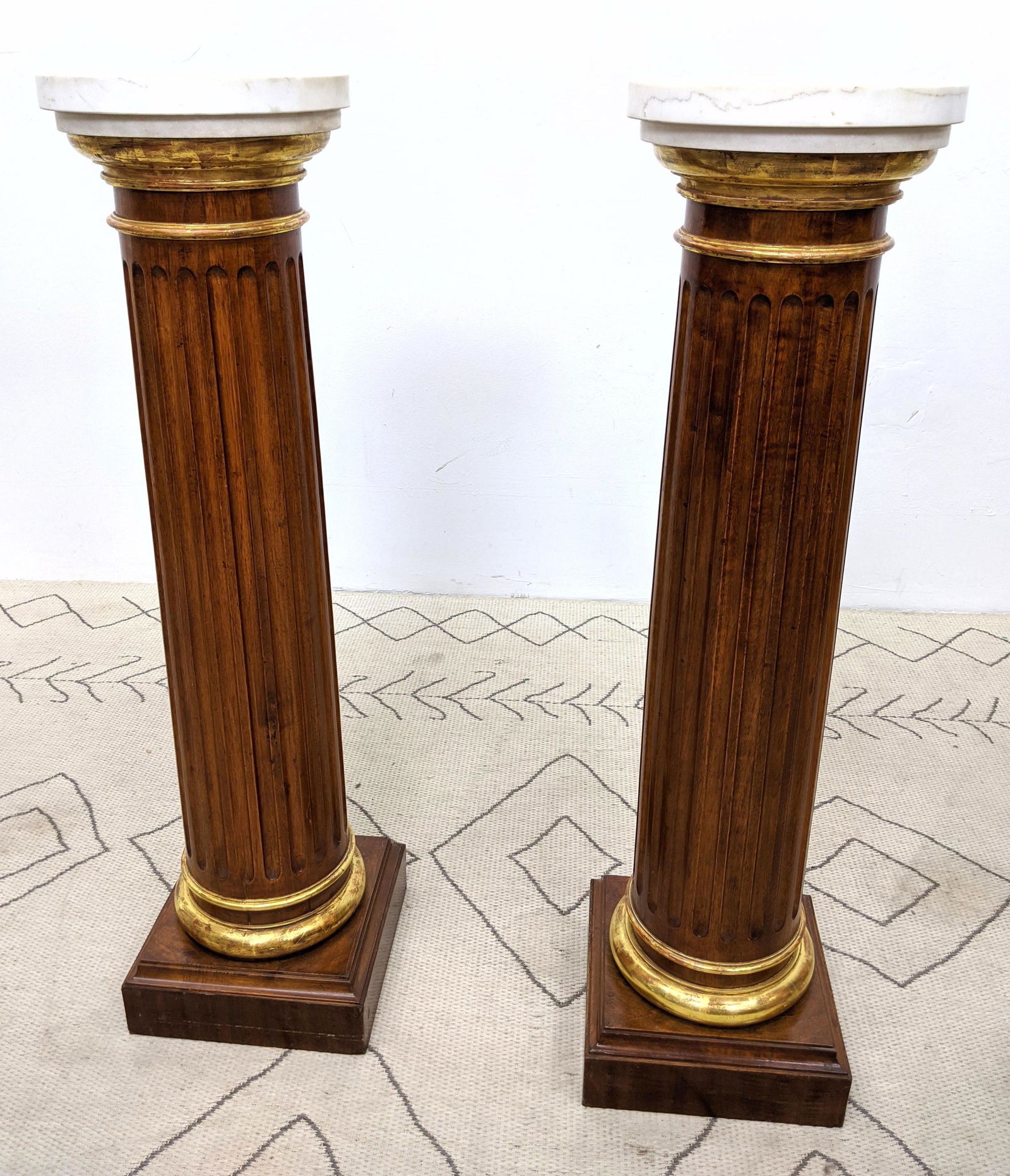 Pair Classic Style Column Form Pedestals with Marble To (1 of 9)