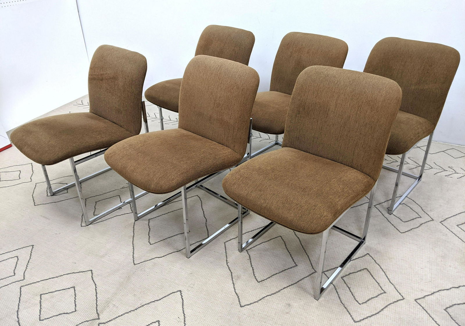 Set 6 Milo Baughman Style Dining Chairs.  Chrome frames (1 of 7)