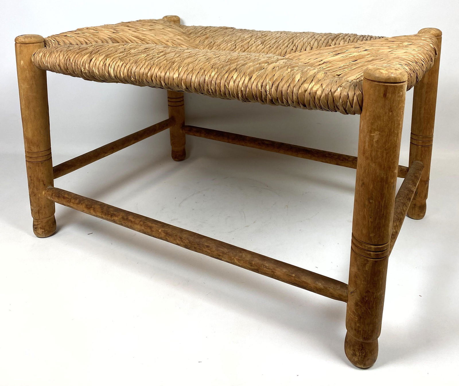 Rustic French Rush Seat Bench. (1 of 15)