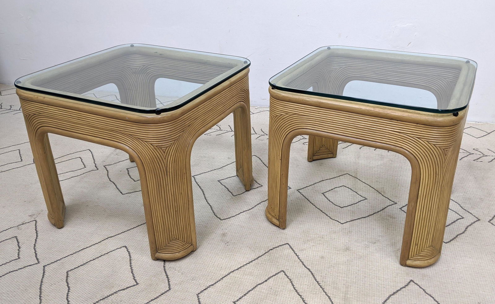 Pair Miami Modern Rattan Side Tables with Thick Glass T (1 of 5)