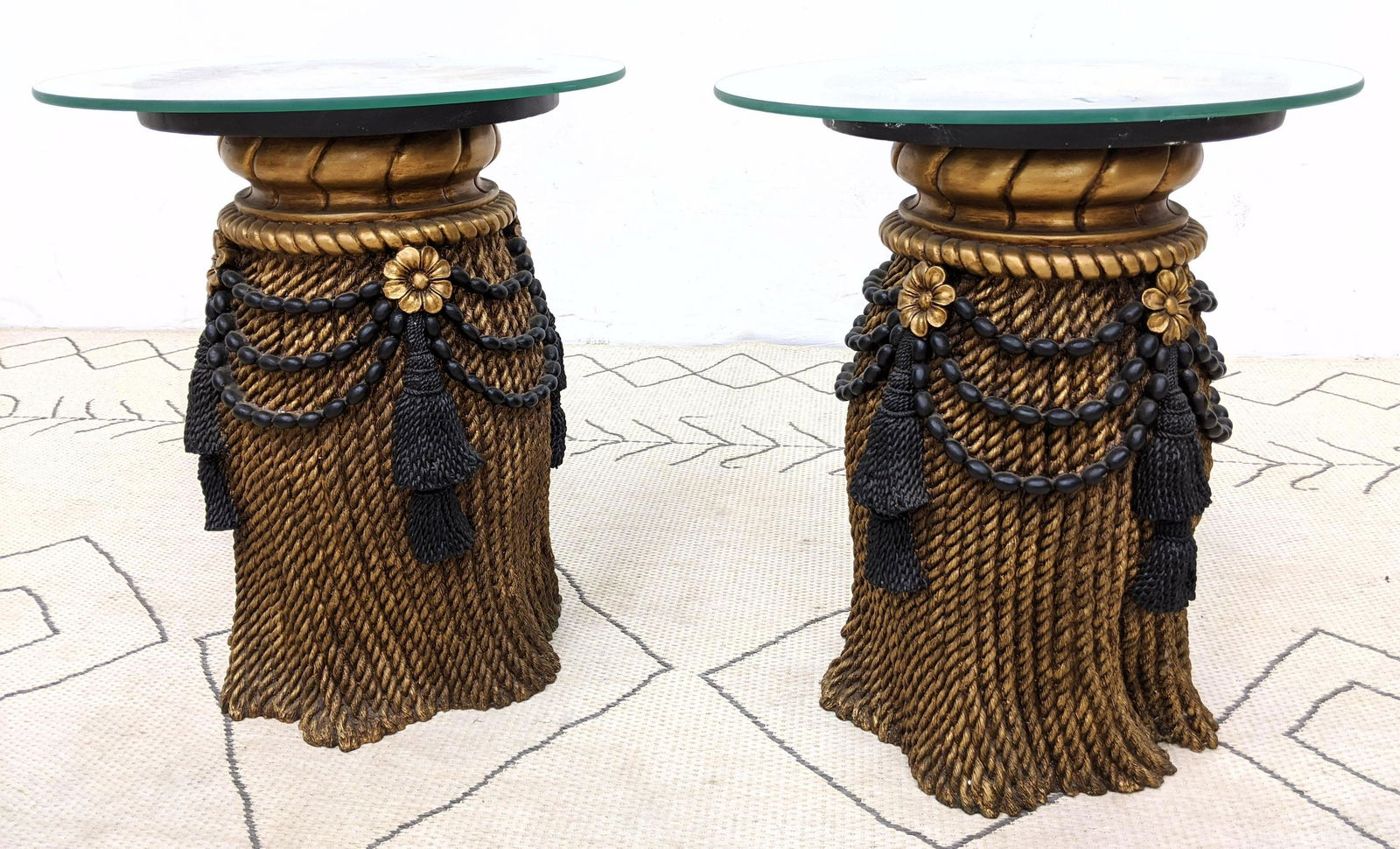 Pair Decorator. Tassel Form Side Tables with Glass Tops (1 of 10)