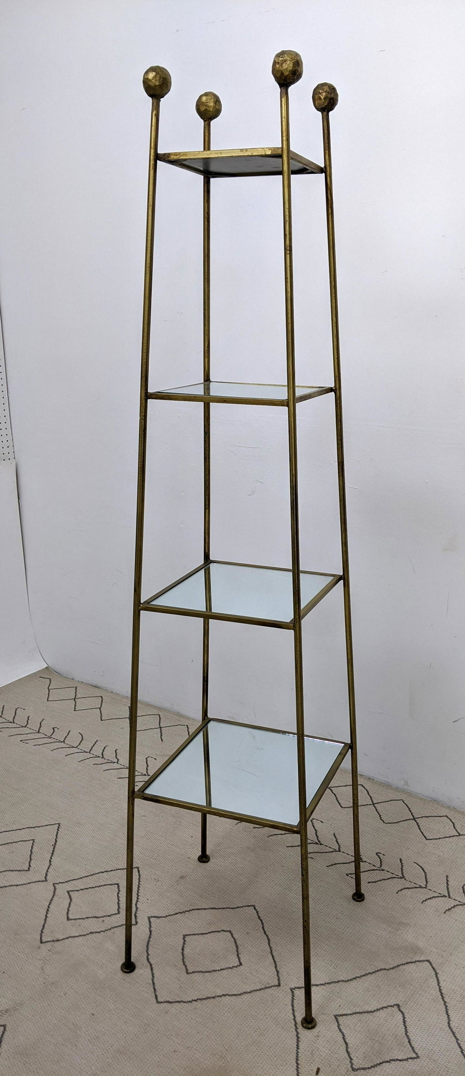 Tall Decorator Gilt Iron Etagere with Mirror Shelves. P (1 of 11)
