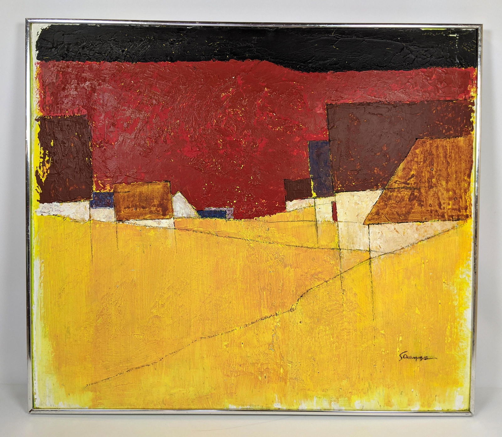 WILSON SCRUGGS Oil Painting on Board. YELLOW STREET.: WILSON SCRUGGS Oil Painting on Board. YELLOW STREET. -- Dimensions: H: 28 inches: W: 32 inches ---