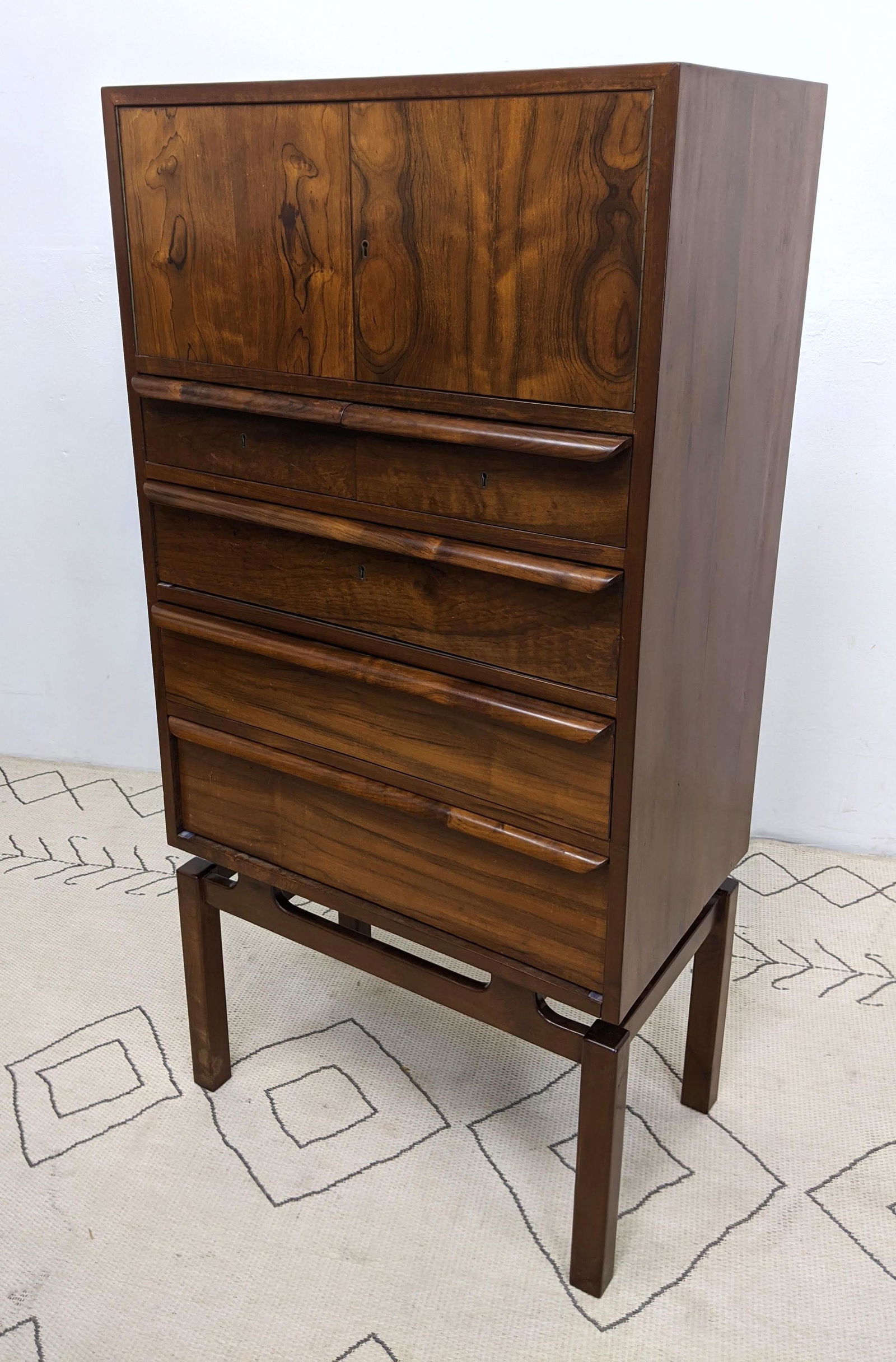 Danish Modern Tall Cabinet Raised On Base. Exotic wood (1 of 11)