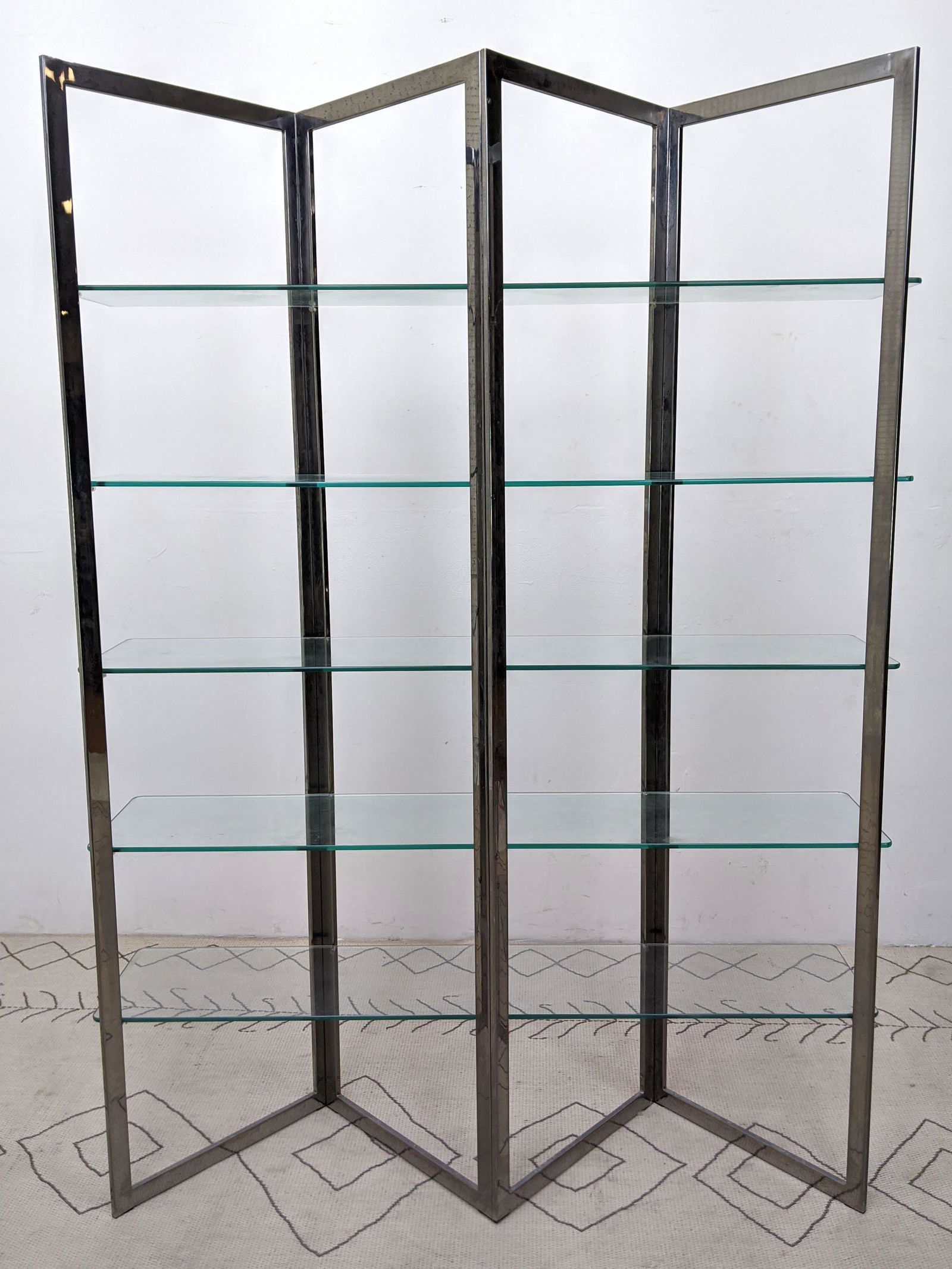 Chrome and Glass Zig Zag Etagere Shelf Unit. Thick Glas (1 of 6)