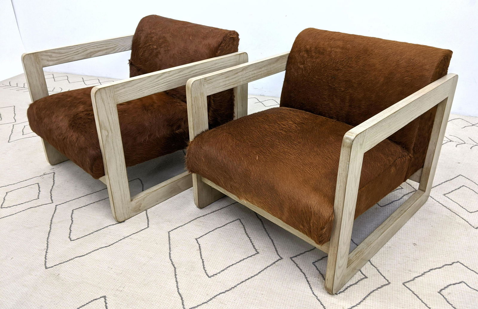 Pair Jean-Michel Frank Style Lounge Chairs. Cow hide fu (1 of 11)