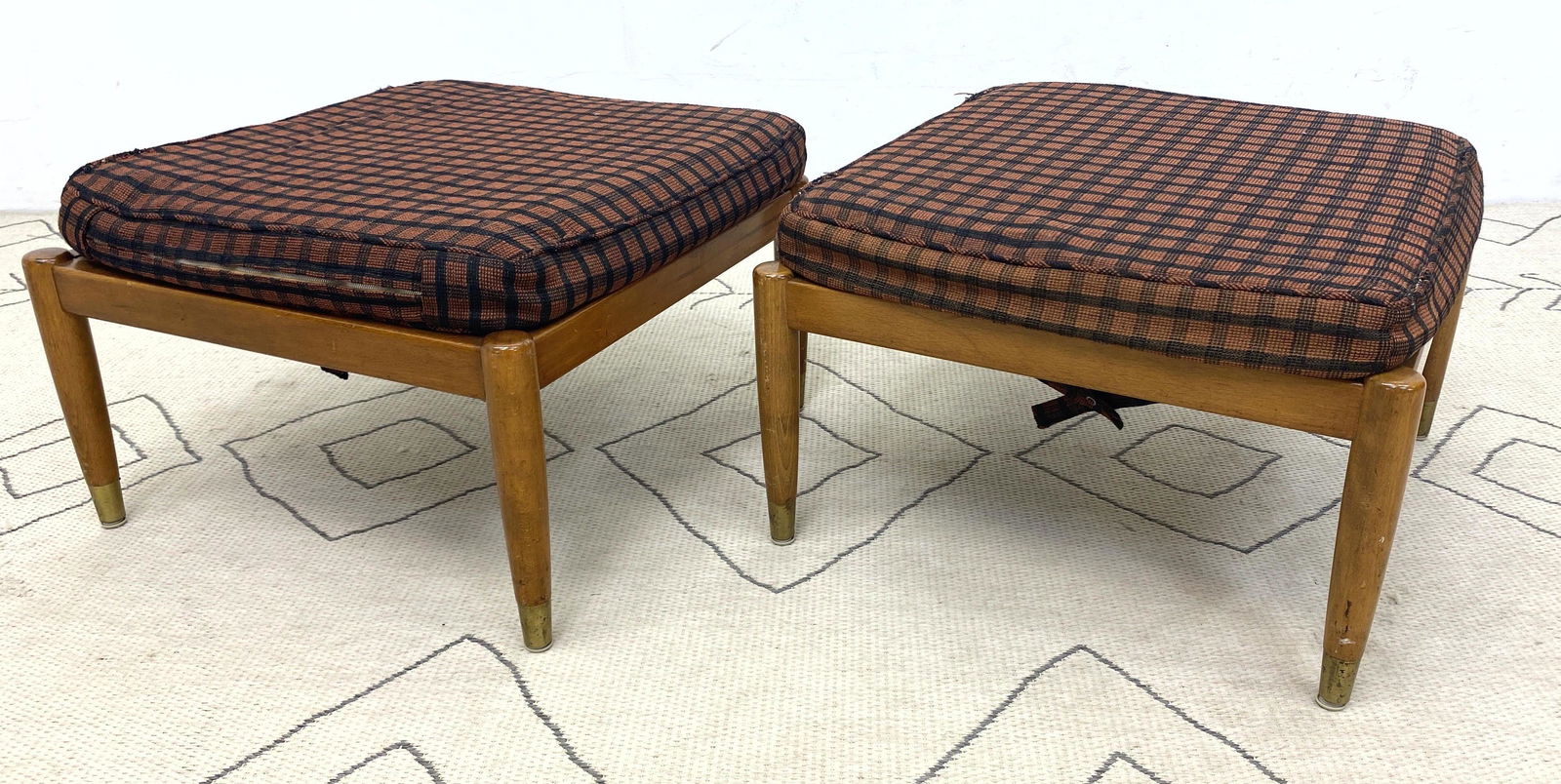 Pair Swedish Modern Stools Ottomans. tapered Legs. (1 of 10)