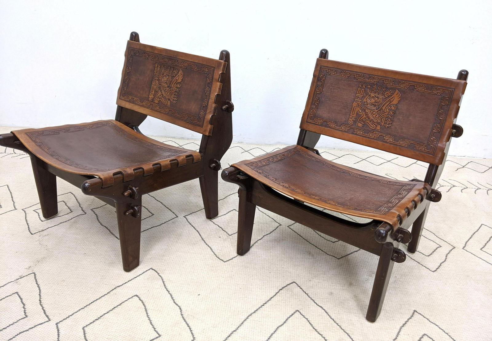 Pair ANGEL PAZMINO Lounge Chairs with Tooled Leather se (1 of 15)