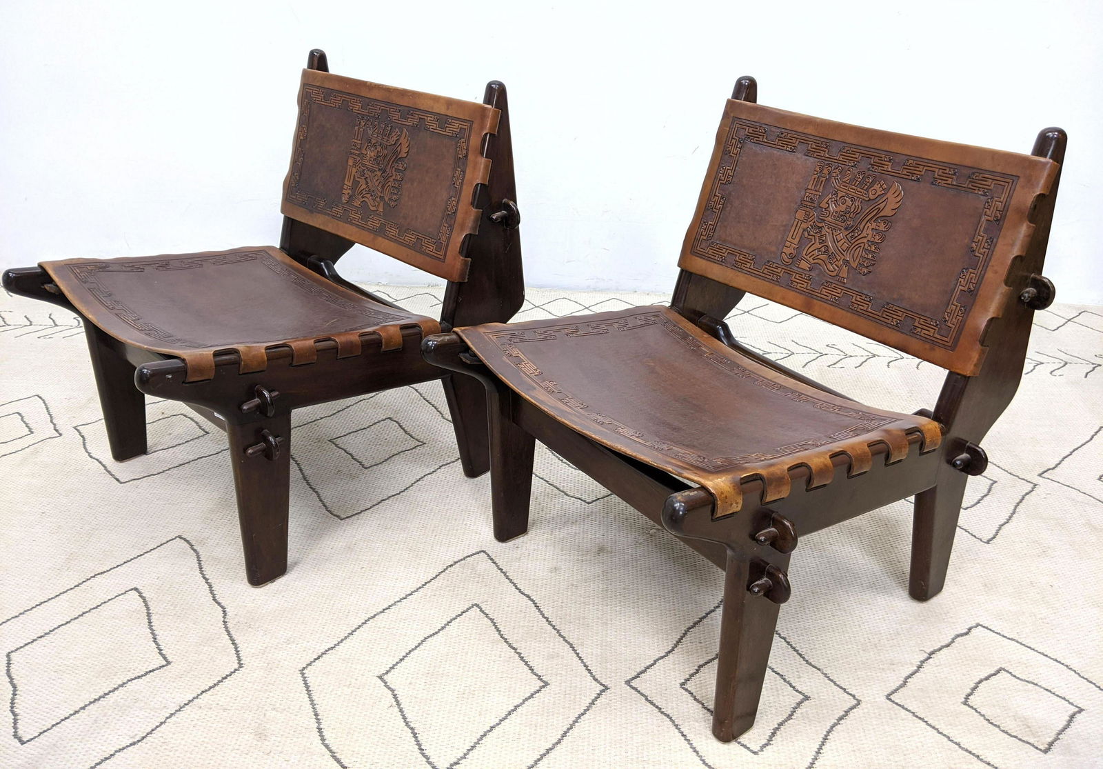 Pair ANGEL PAZMINO Lounge Chairs with Tooled Leather se (1 of 14)