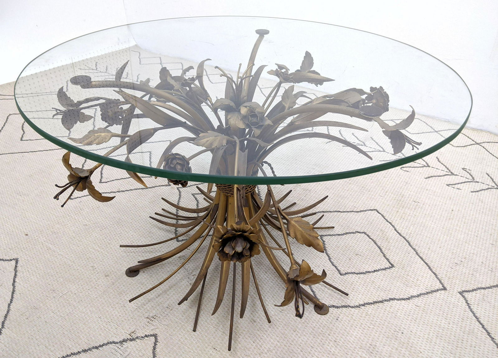 Round Italian Iron Low Side Table. Glass Top. Gilt iron (1 of 9)