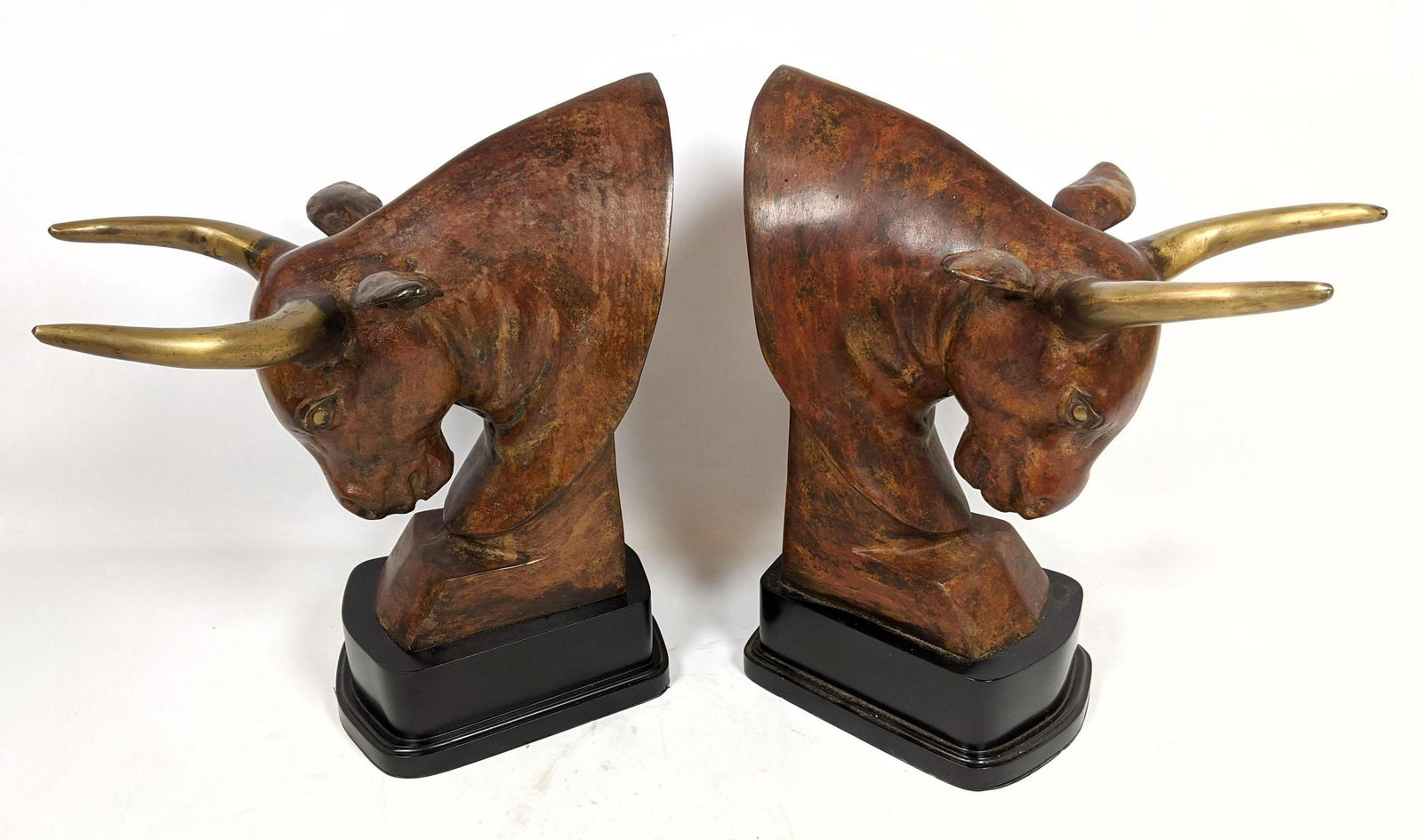 Pair Maitland Smith Style Painted Brass Bull Sculptures (1 of 11)