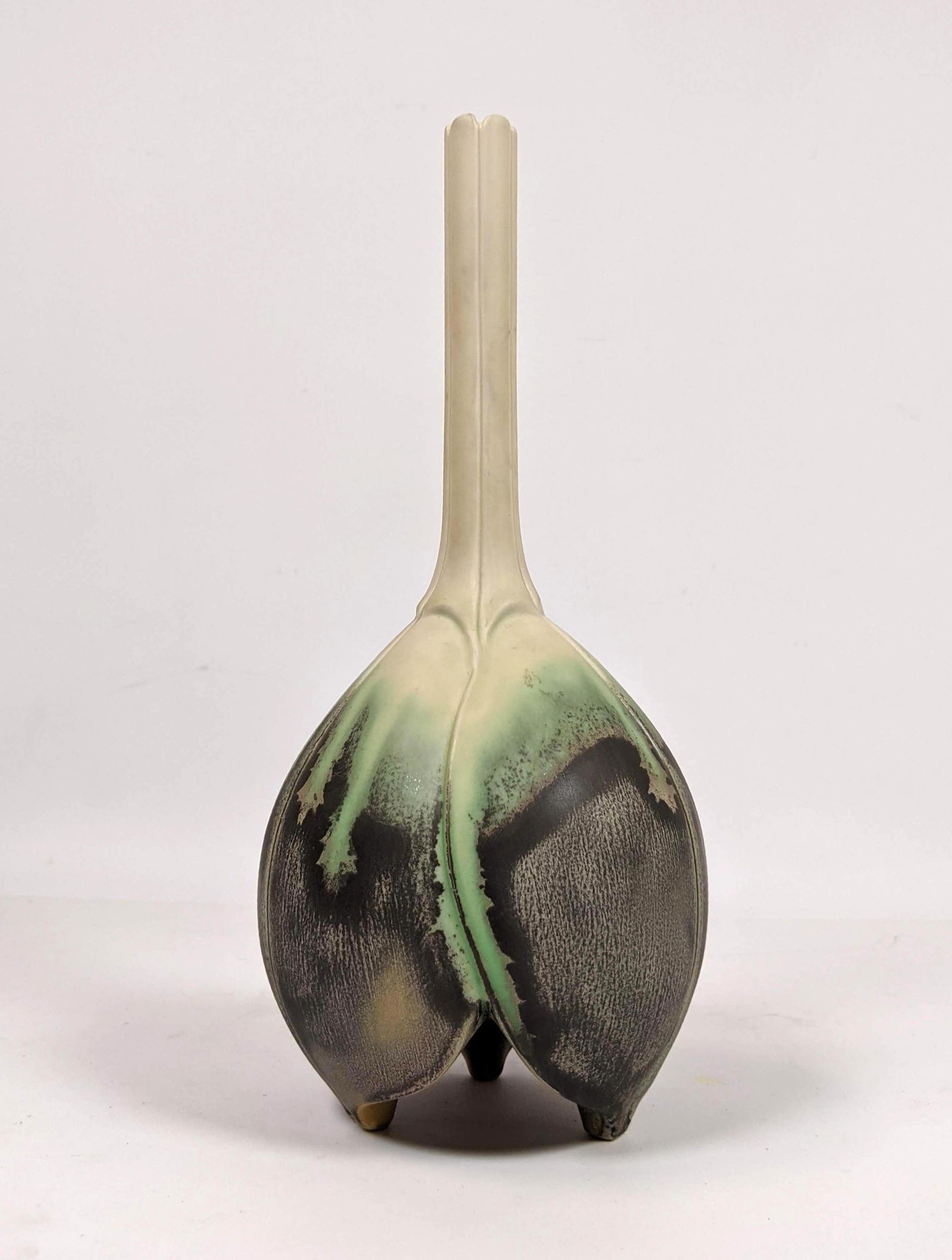 Artist Signed Porcelain Vase.  Bulbous base with long n (1 of 10)