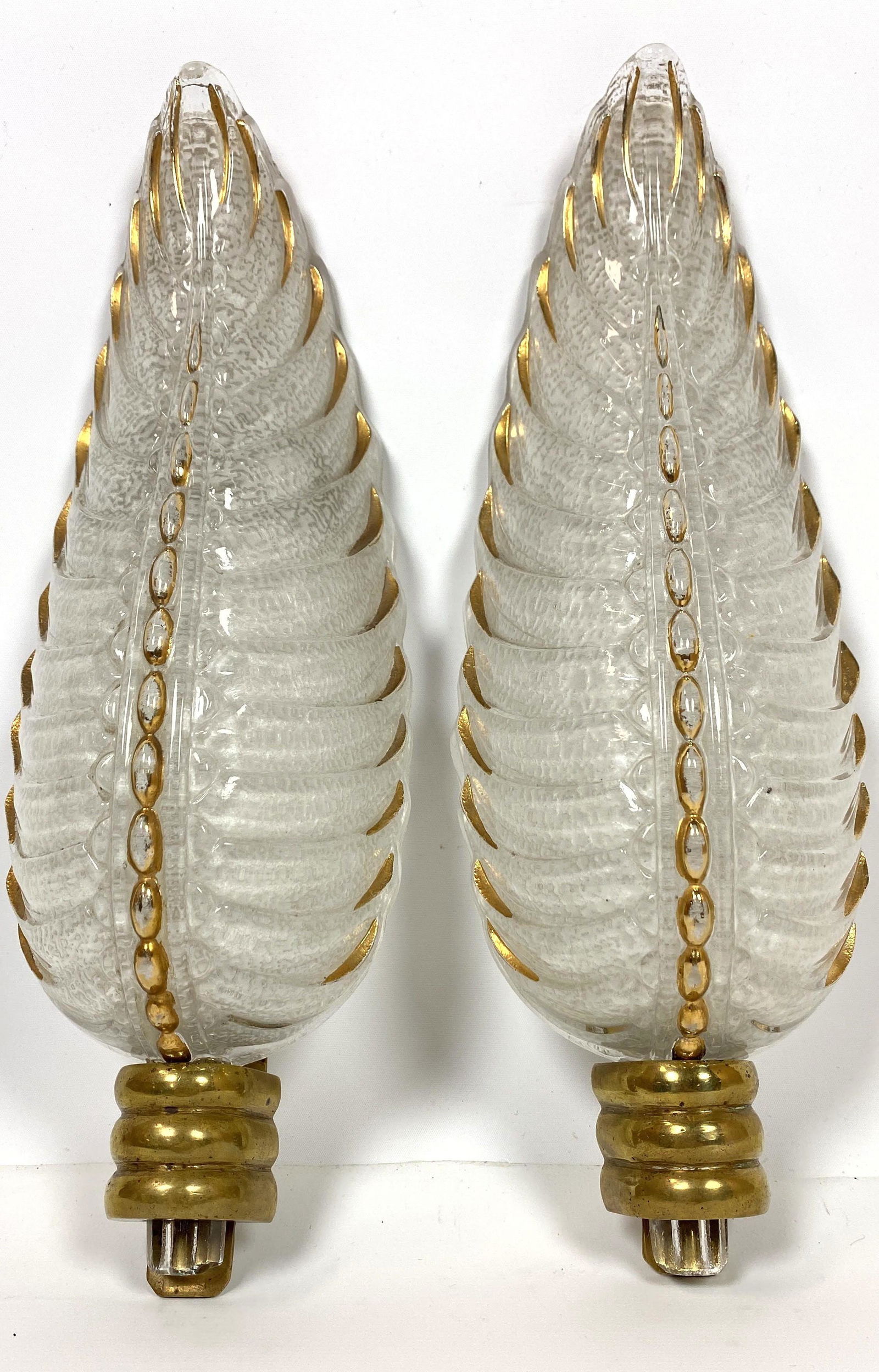 Pair DAUM Glass Leaf Sconces.  Brass mounts. Gold Hig (1 of 7)