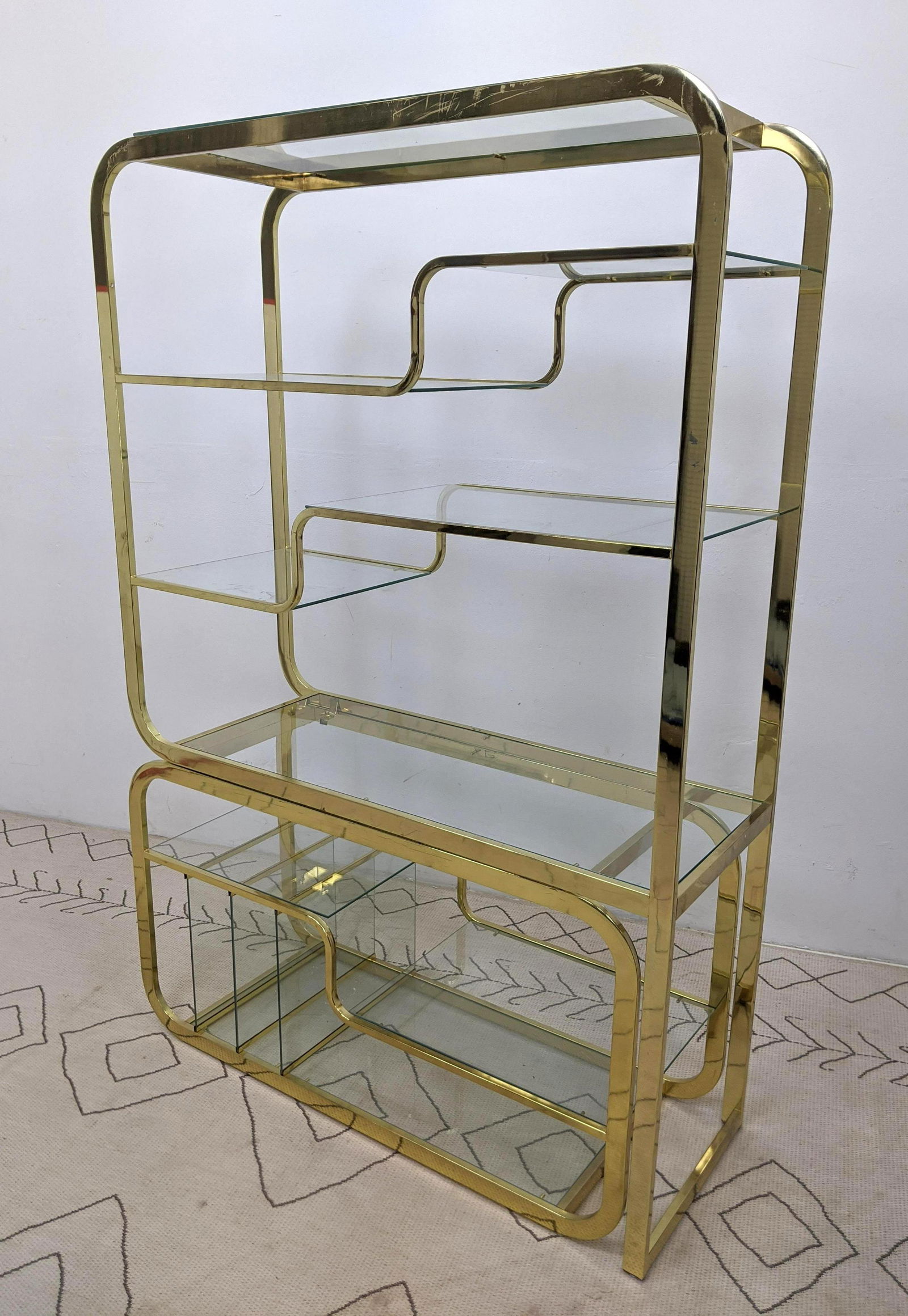 Milo Baughman DIA Style Brass Glass Shelf Etagere. Expa (1 of 11)