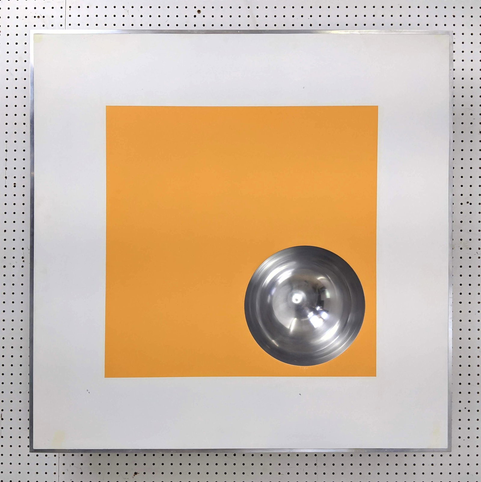 F. DeVITO 1970 Op Art Wall Sculpture Painting. Fibergla: F. DeVITO 1970 Op Art Wall Sculpture Painting. Fiberglass and Aluminum. Orange Square.-- Dimensions: H: 42 inches: W: 42 inches: D: 6.5 inches ---