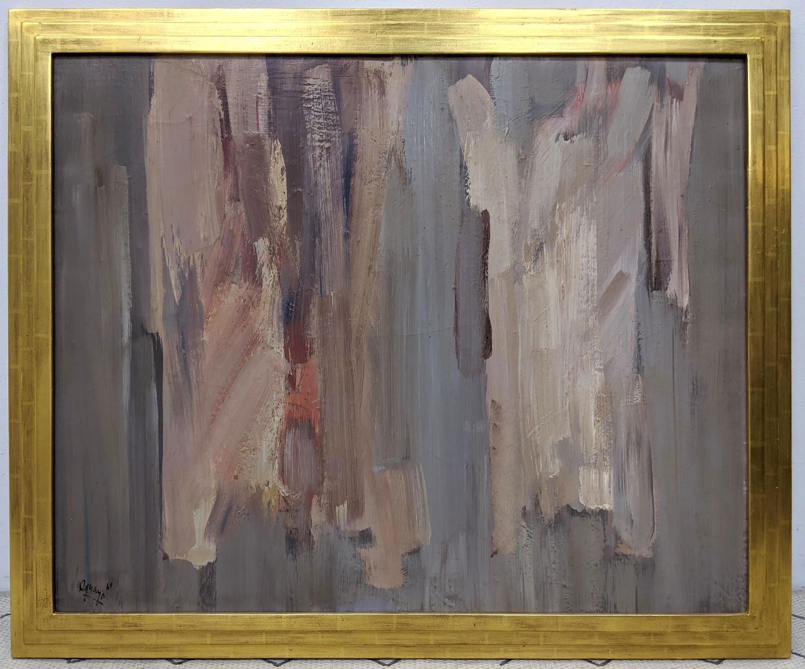 Signed 1967 Abstract Oil Painting Gray thick palette (1 of 12)