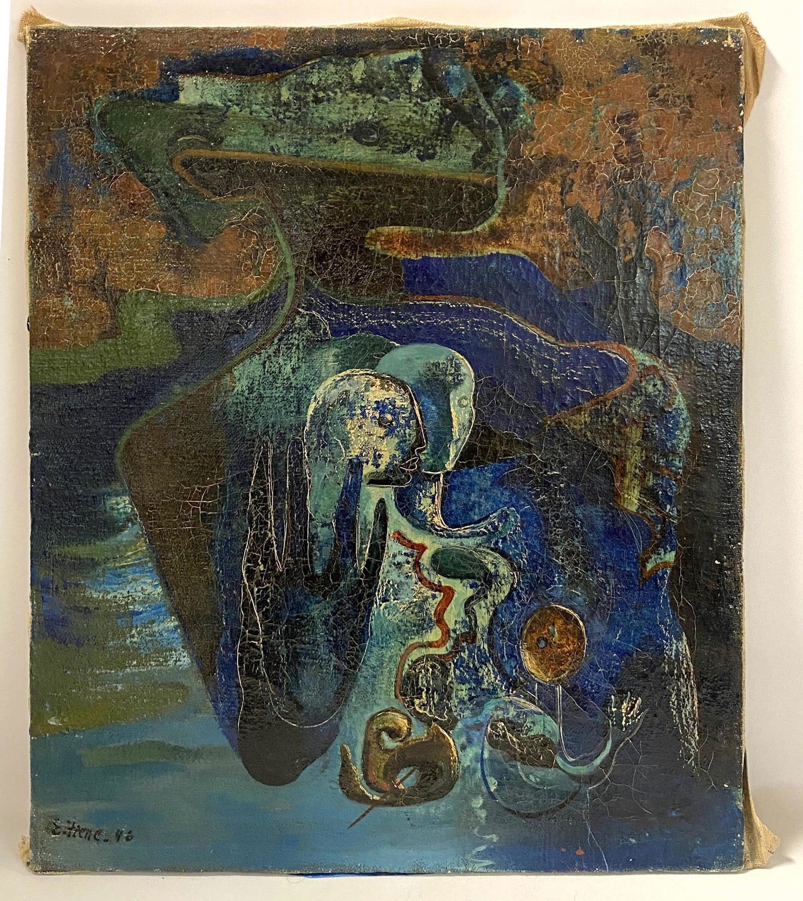 ERNEST FIENE Abstract oil Painting on Canvas. Unframed: ERNEST FIENE Abstract oil Painting on Canvas. Unframed. -- Dimensions: H: 26 inches: W: 21 inches ---