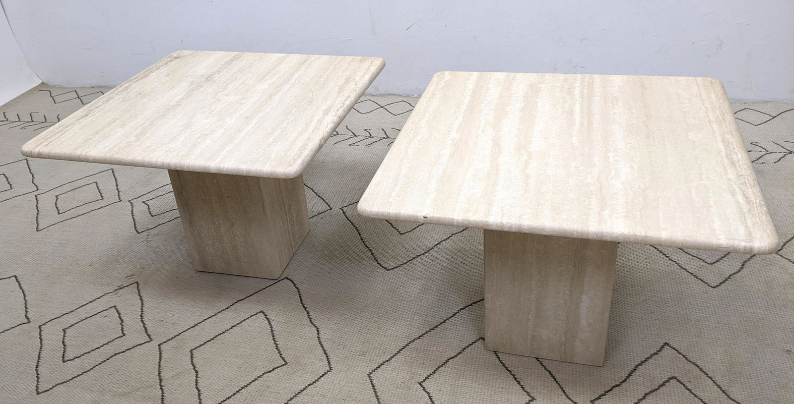 Pair Travertine Side End Tables with Rounded Edge.  Ita (1 of 8)