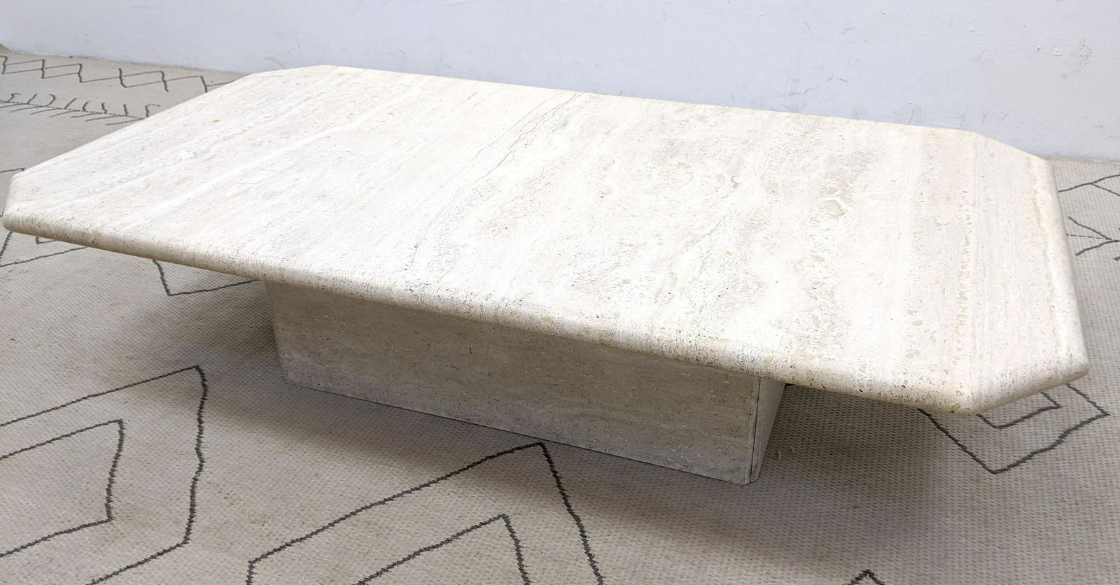 Large Italian Clip Corner Travertine Coffee Cocktail Ta (1 of 8)