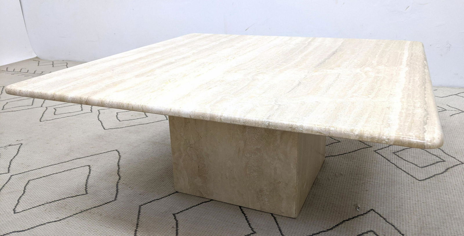 Large Square Travertine Coffee Cocktail Table. Italian (1 of 7)