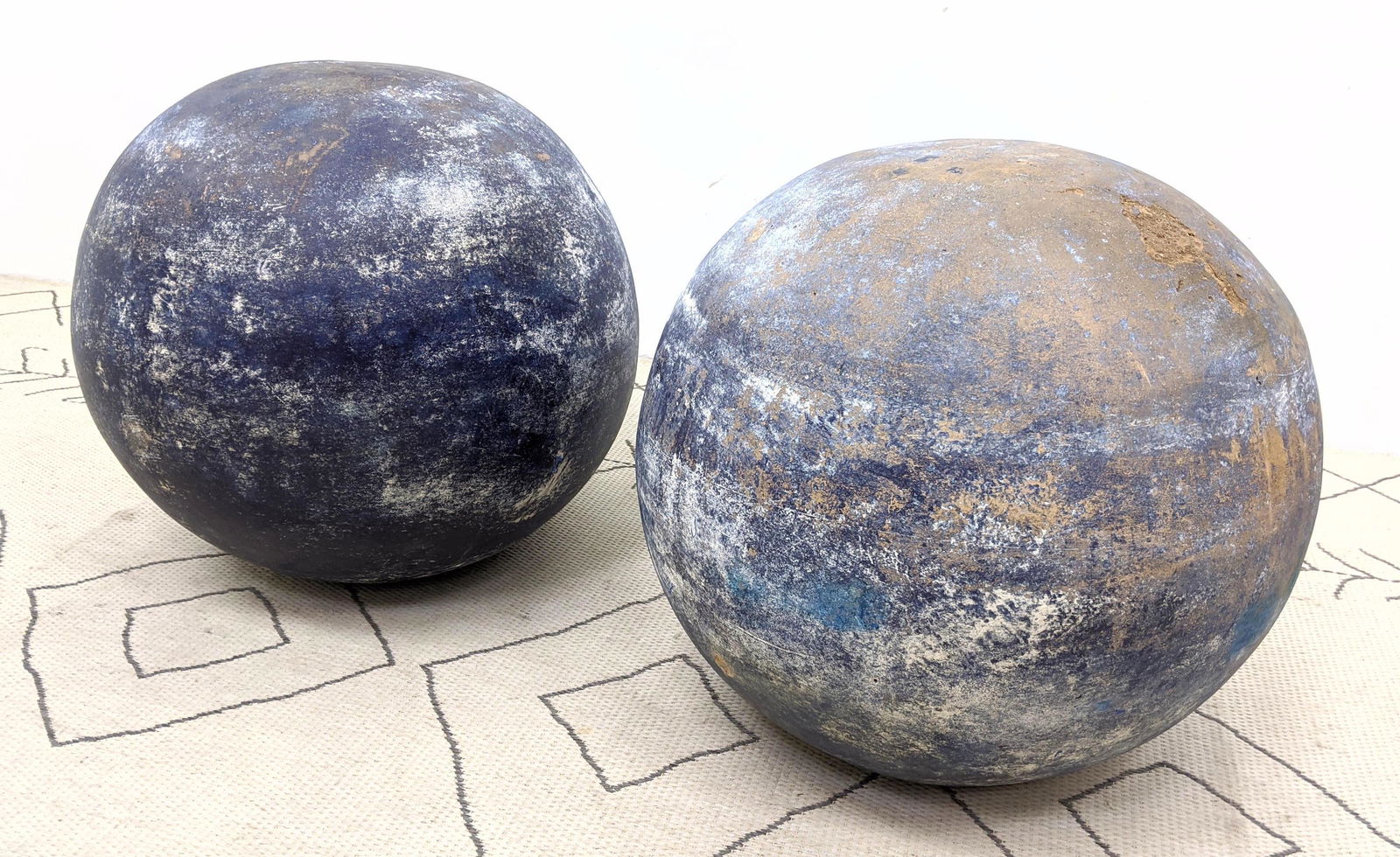 Pair Pottery Garden Balls.  Outdoor weathered finish. (1 of 8)