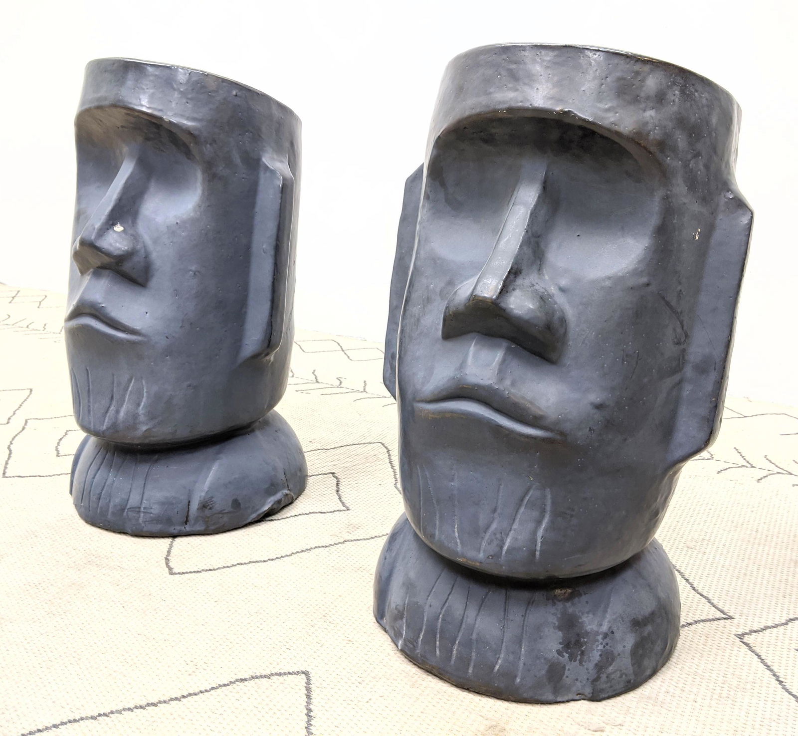 Pair Easter Island Form Planters.  Heavy Glazed Pottery (1 of 13)