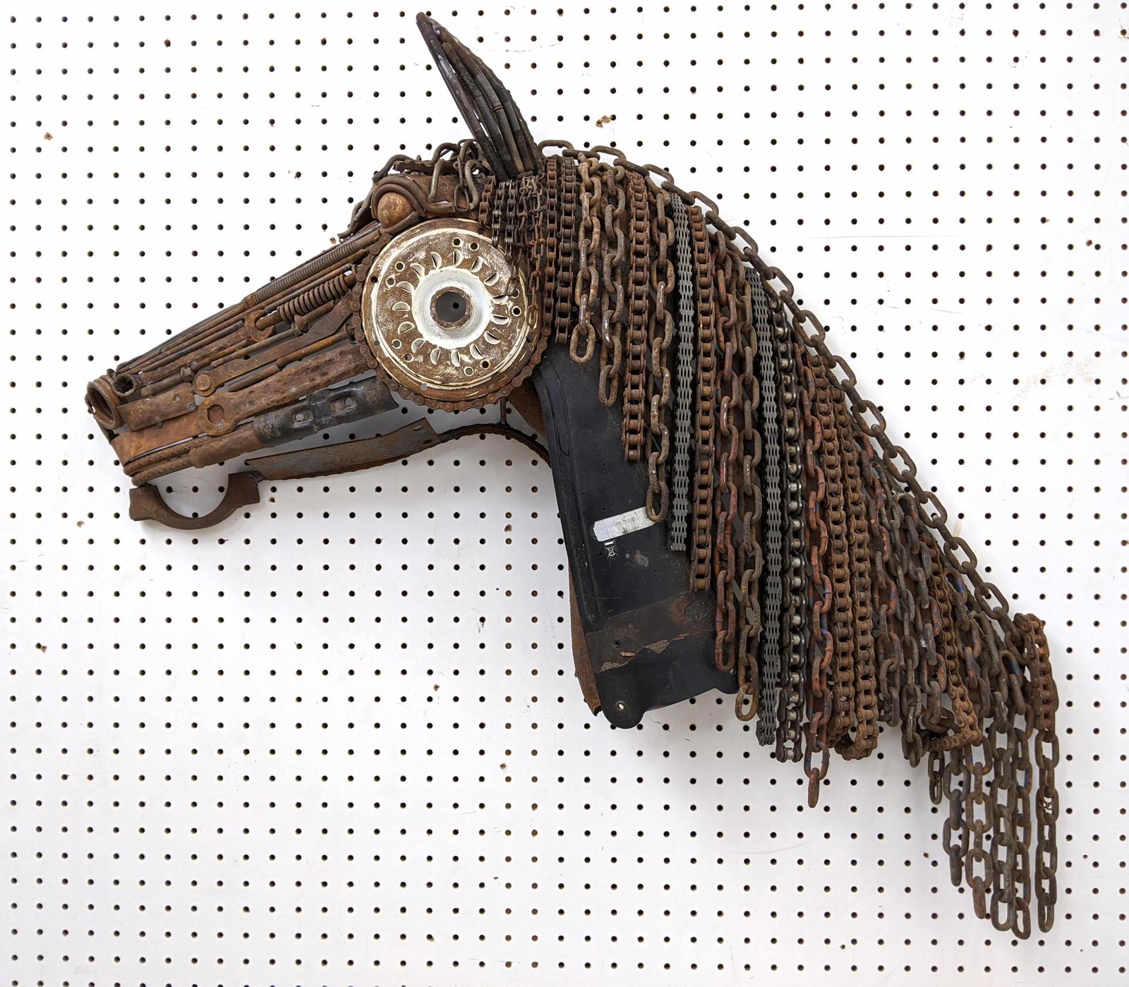 Found objects HORSE head wall sculpture, Chains, Screws (1 of 9)