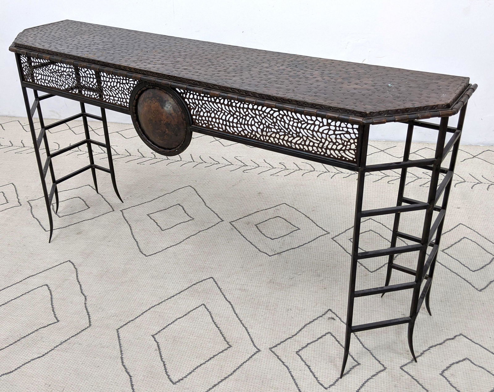 Designer Copper and Iron Console Table. Hammered and Na (1 of 11)