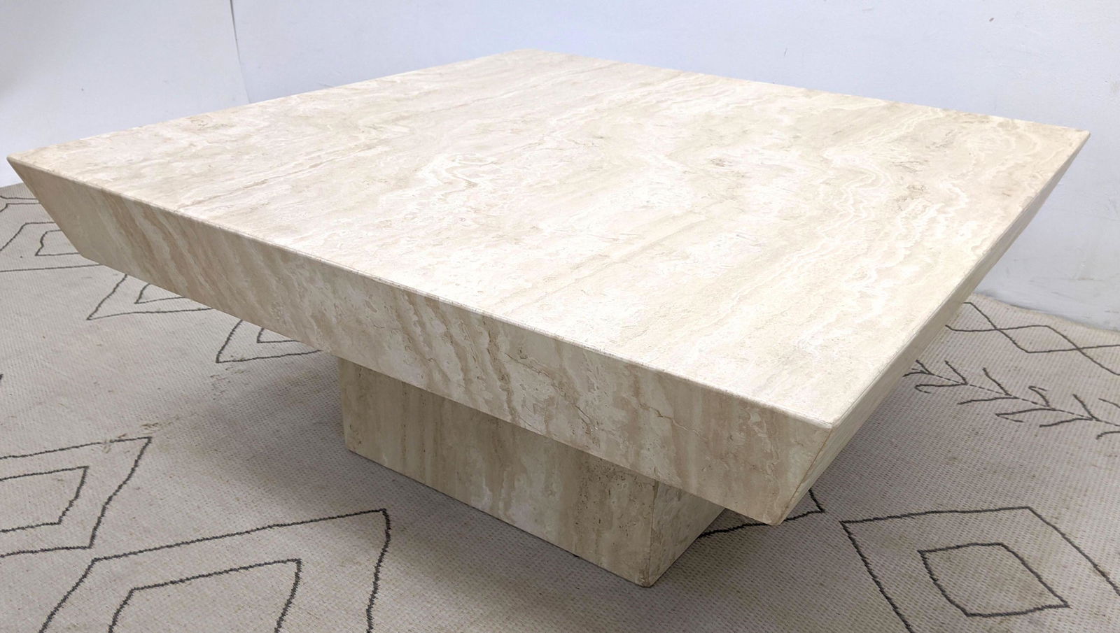 Large Italian Travertine Coffee Cocktail Table.  Angled (1 of 9)
