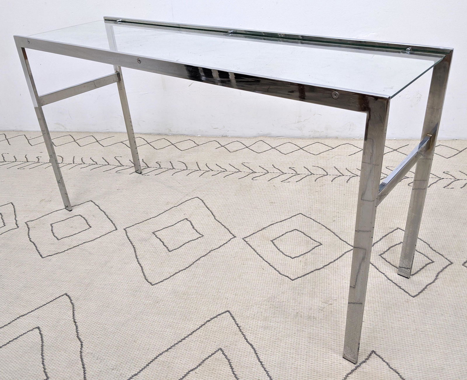 Chrome and Glass Console Sofa Hall Table. Parson Style. (1 of 9)