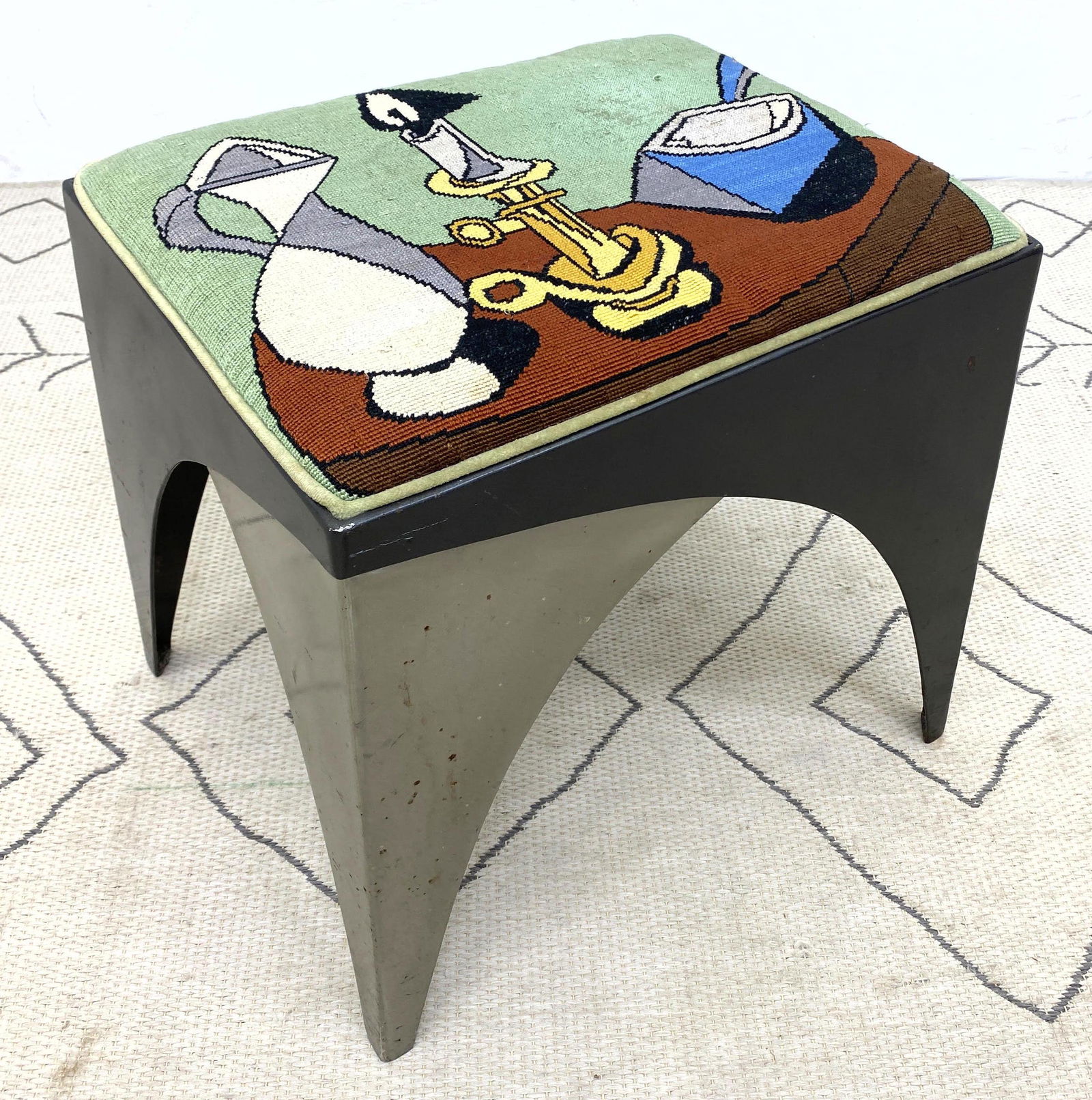 Decorator Steel Bench Stool with Needlepoint Still life (1 of 11)