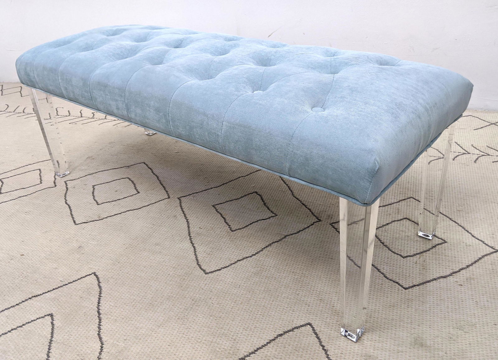 Contemporary Lucite Tufted Velvet Bench. (1 of 8)