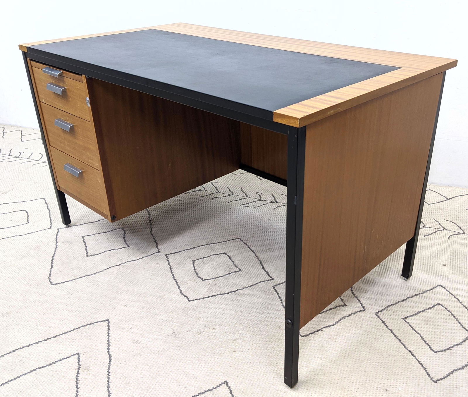 Mid Century Modern Desk with Black Top.  Metal hardware (1 of 15)