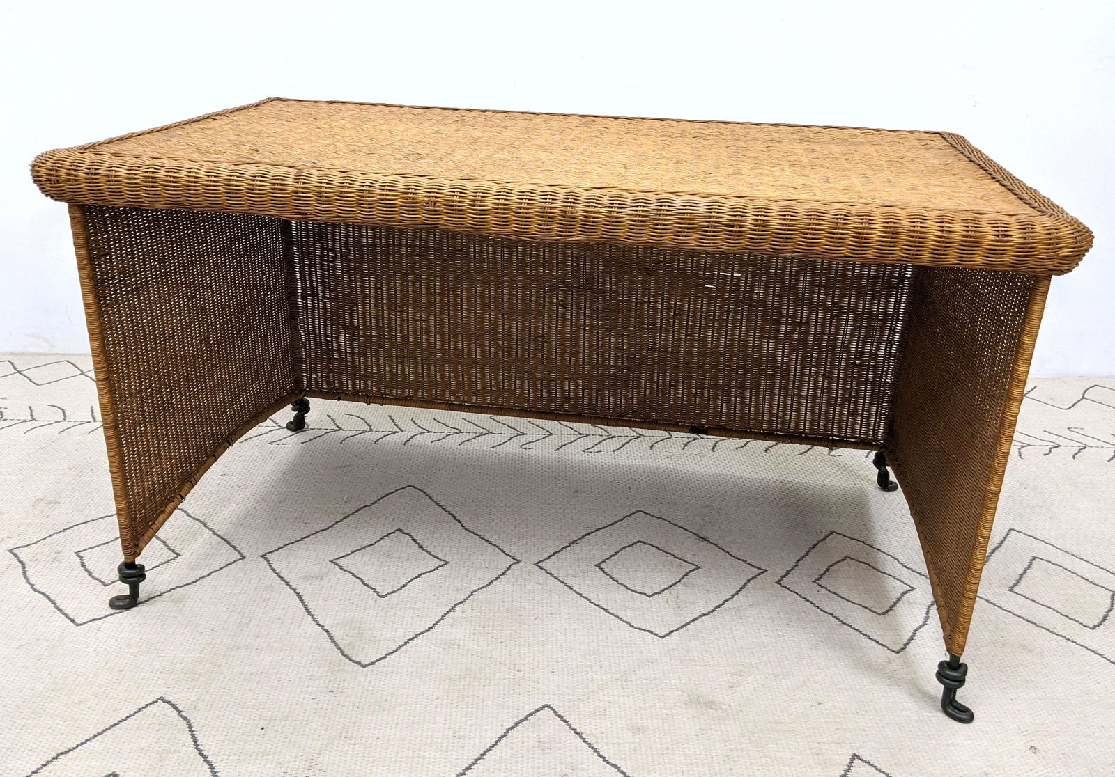 Rattan Wicker Desk with Iron Frame. (1 of 12)