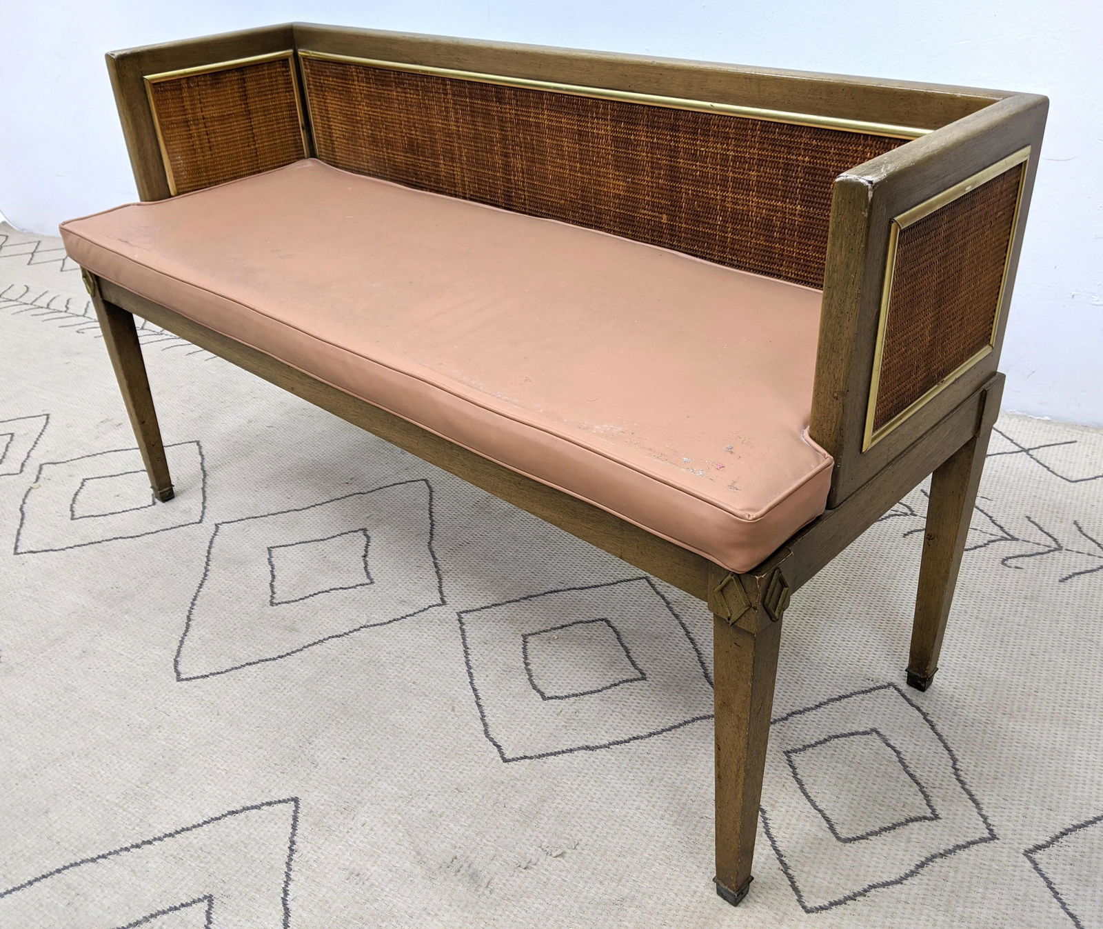 Woven Cane Window Bench Seat. Cane back and sides with (1 of 12)