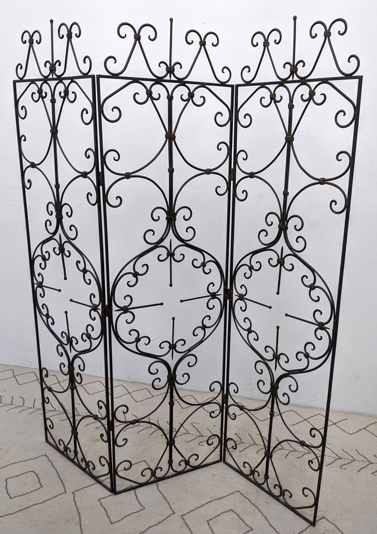 3 Panel Fancy Iron Folding Screen. Very Ornate. (1 of 10)