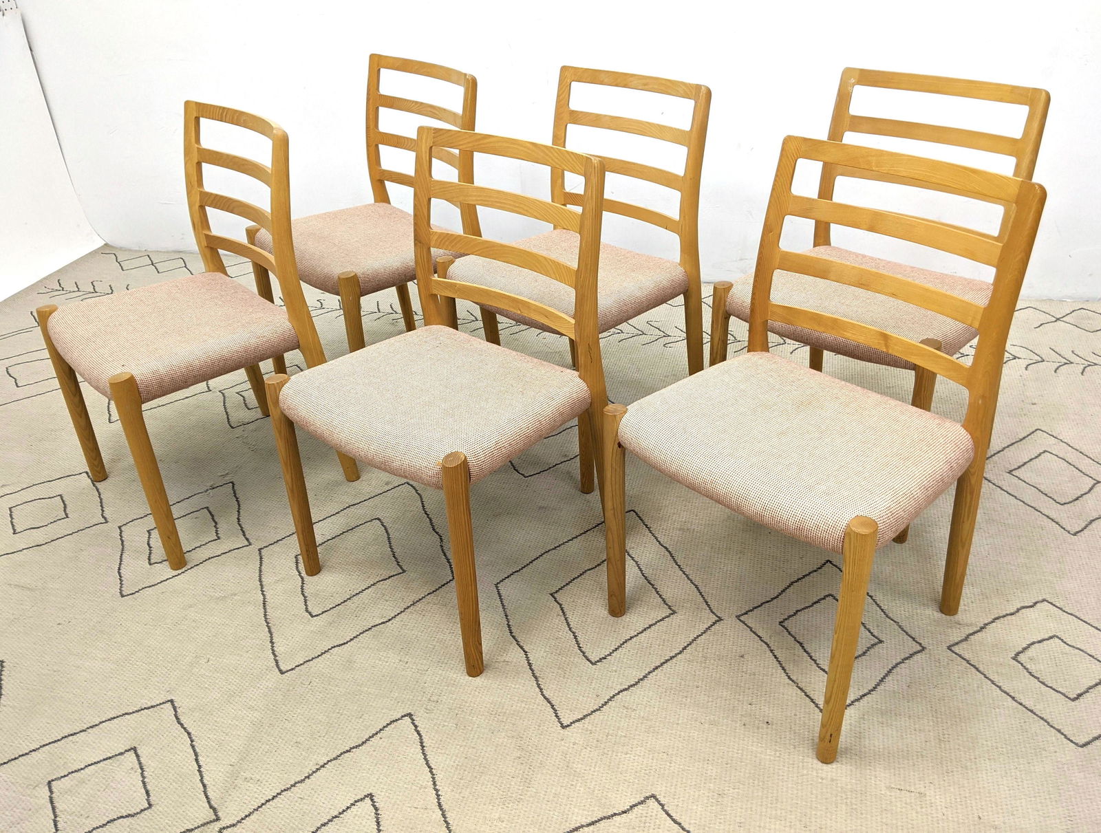 Set 6 JL MOLLER Light wood Dining Chairs. Ladder back. (1 of 11)