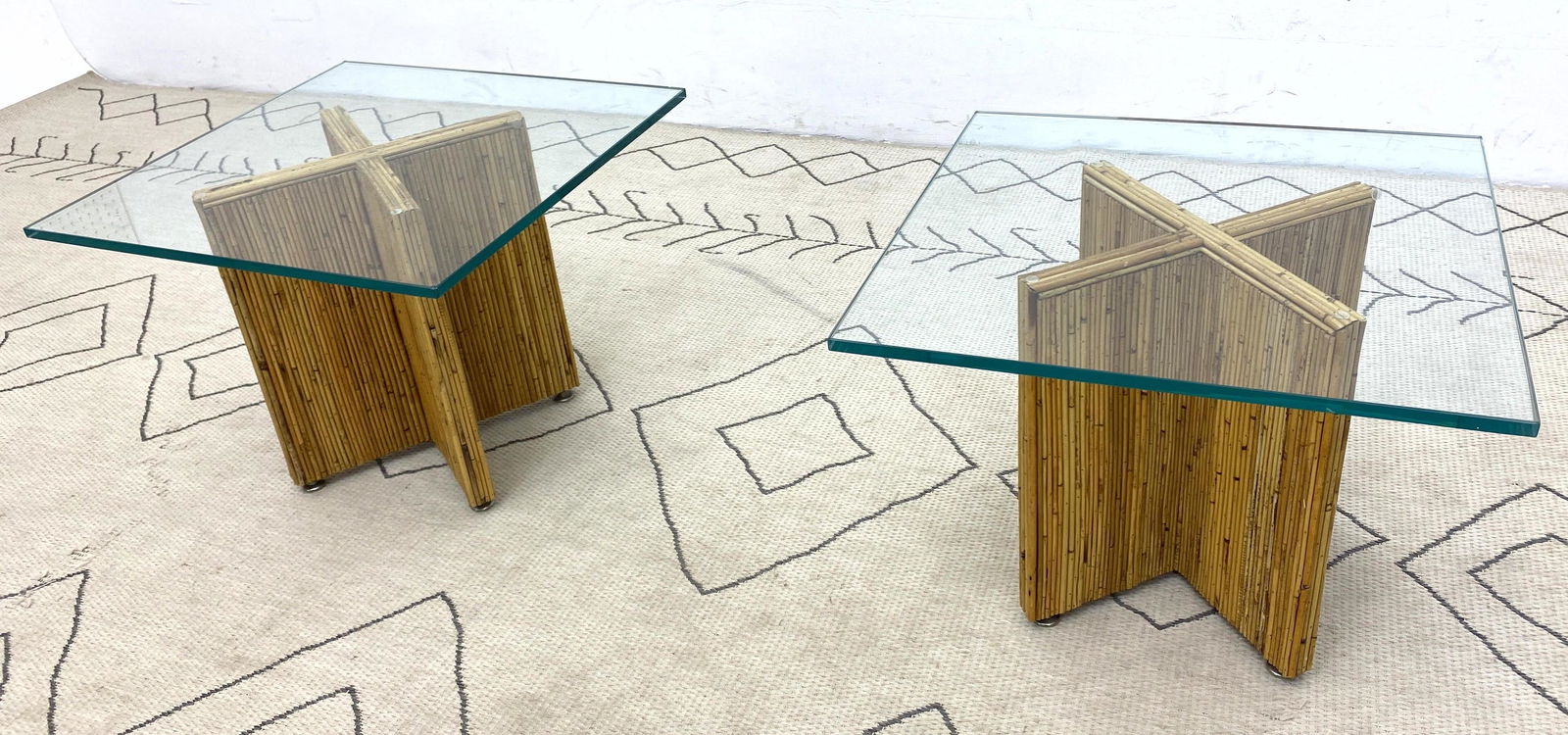 Pair Miami Modern Rattan Side Tables with Thick Glass T (1 of 6)
