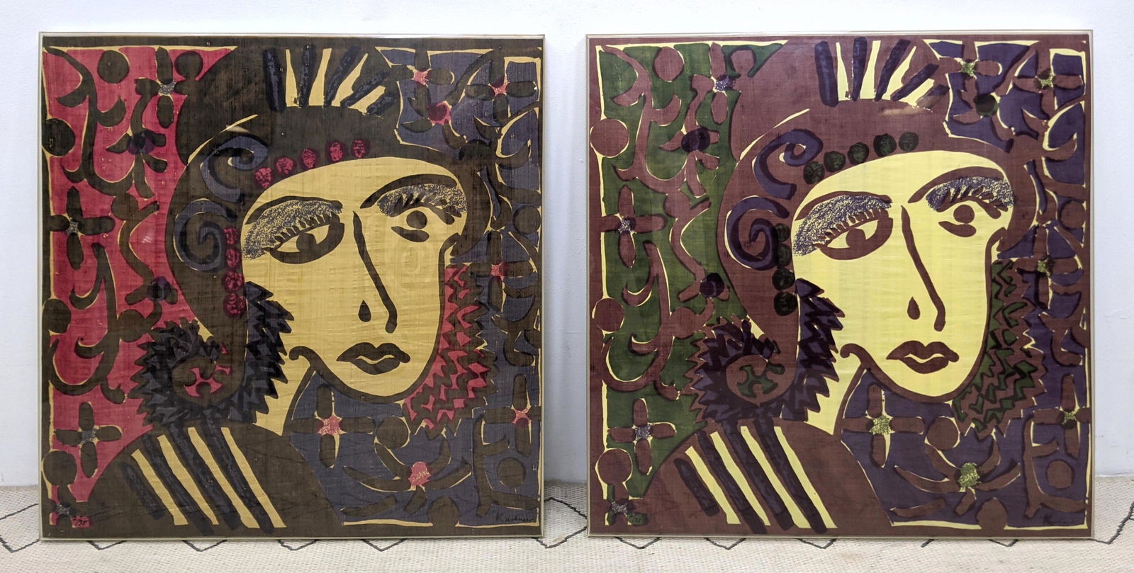 2pcs ROBERT KUSHNER Signed Relief Prints on Fabric.  Fr (1 of 14)