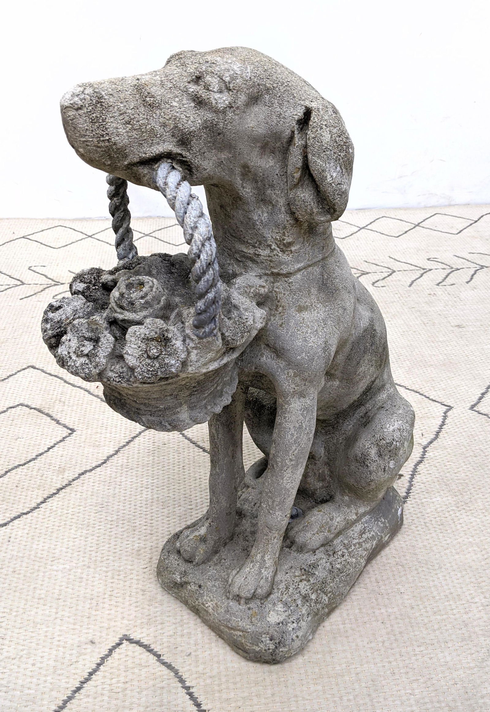 Cast Stone Garden Sculpture of Dog with Flower Basket. (1 of 11)
