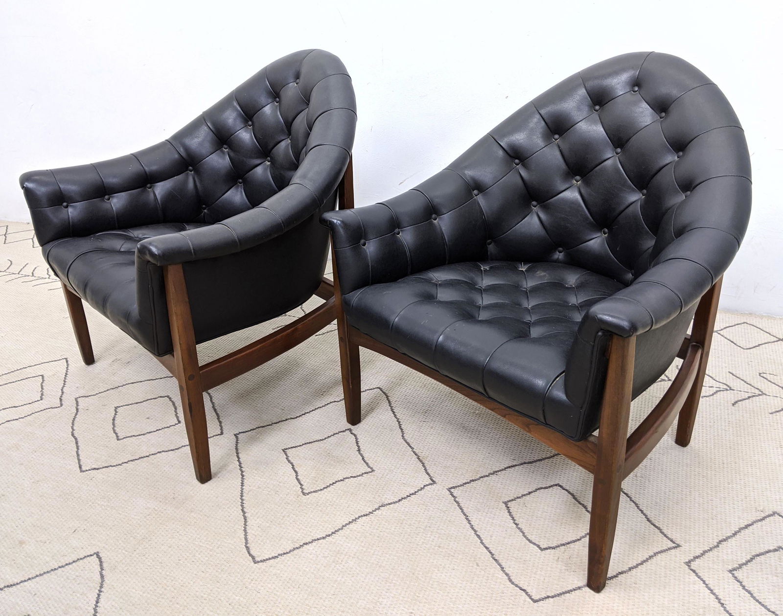 MILO BAUGHMAN Tufted Lounge Chairs.  Walnut frames. THA (1 of 12)