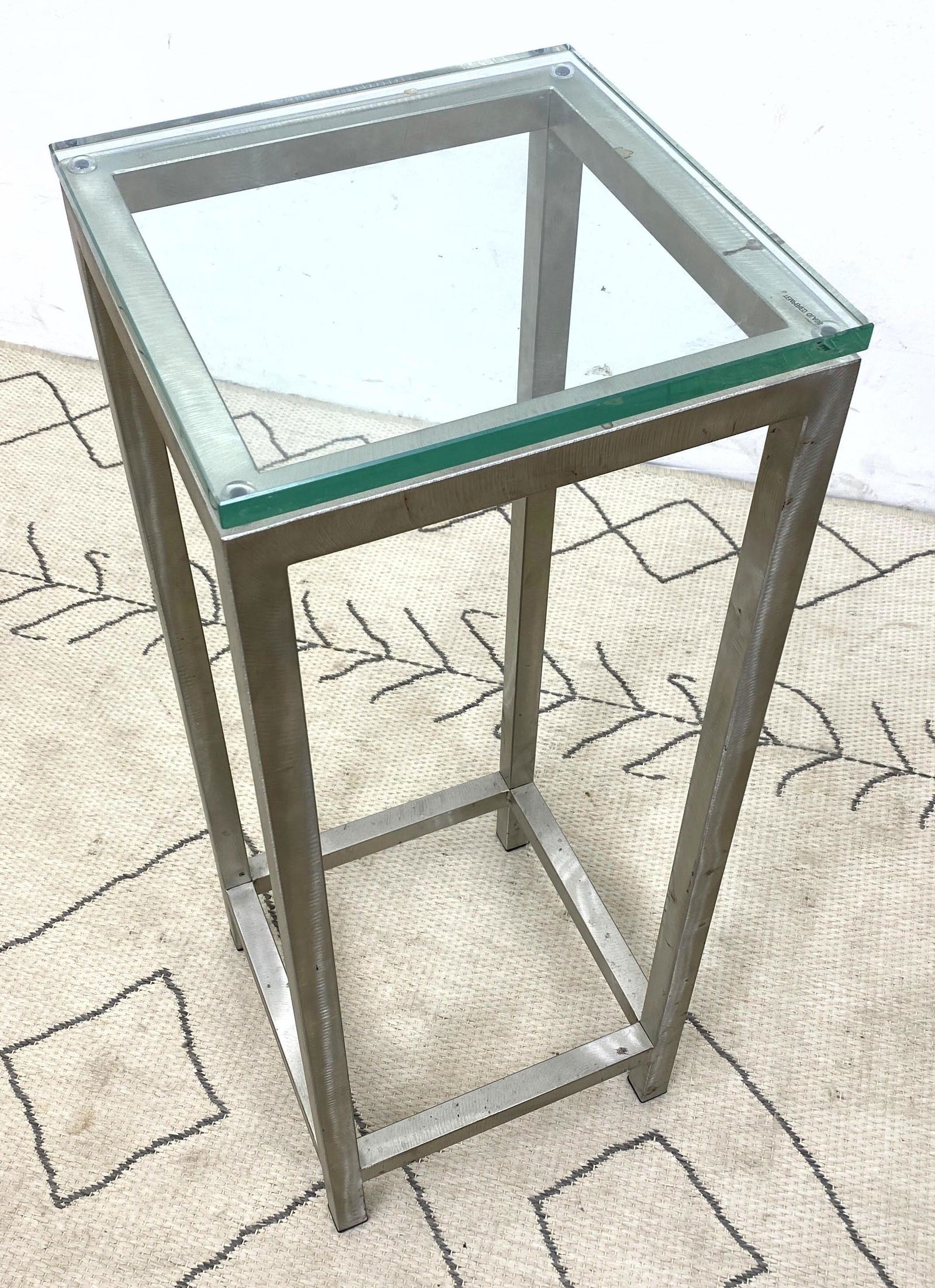 Modernist Steel and Glass Pedestal Table. Thick glass t (1 of 8)